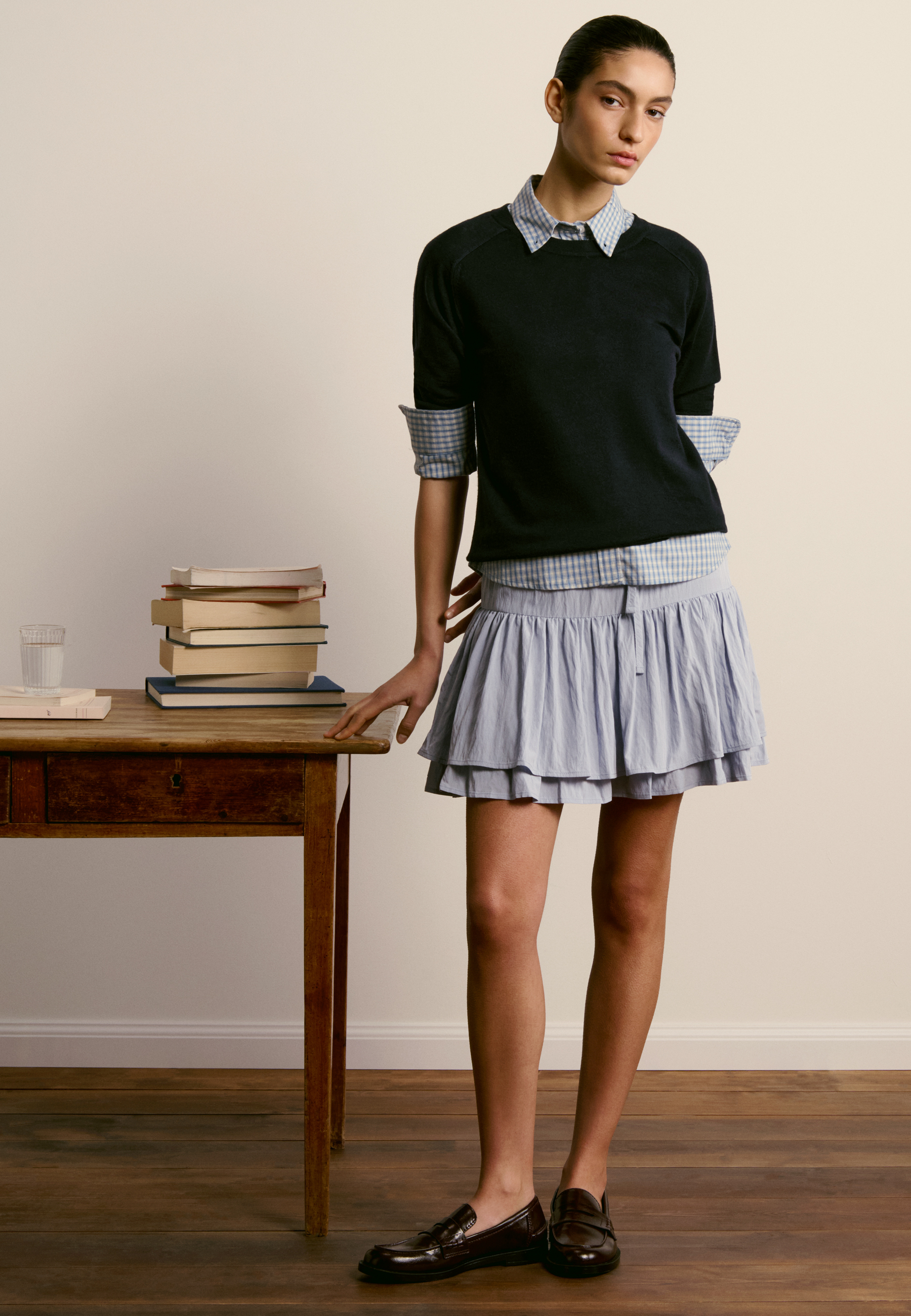 Round neck merino wool T-shirt MAISON MONTAGUT Blue