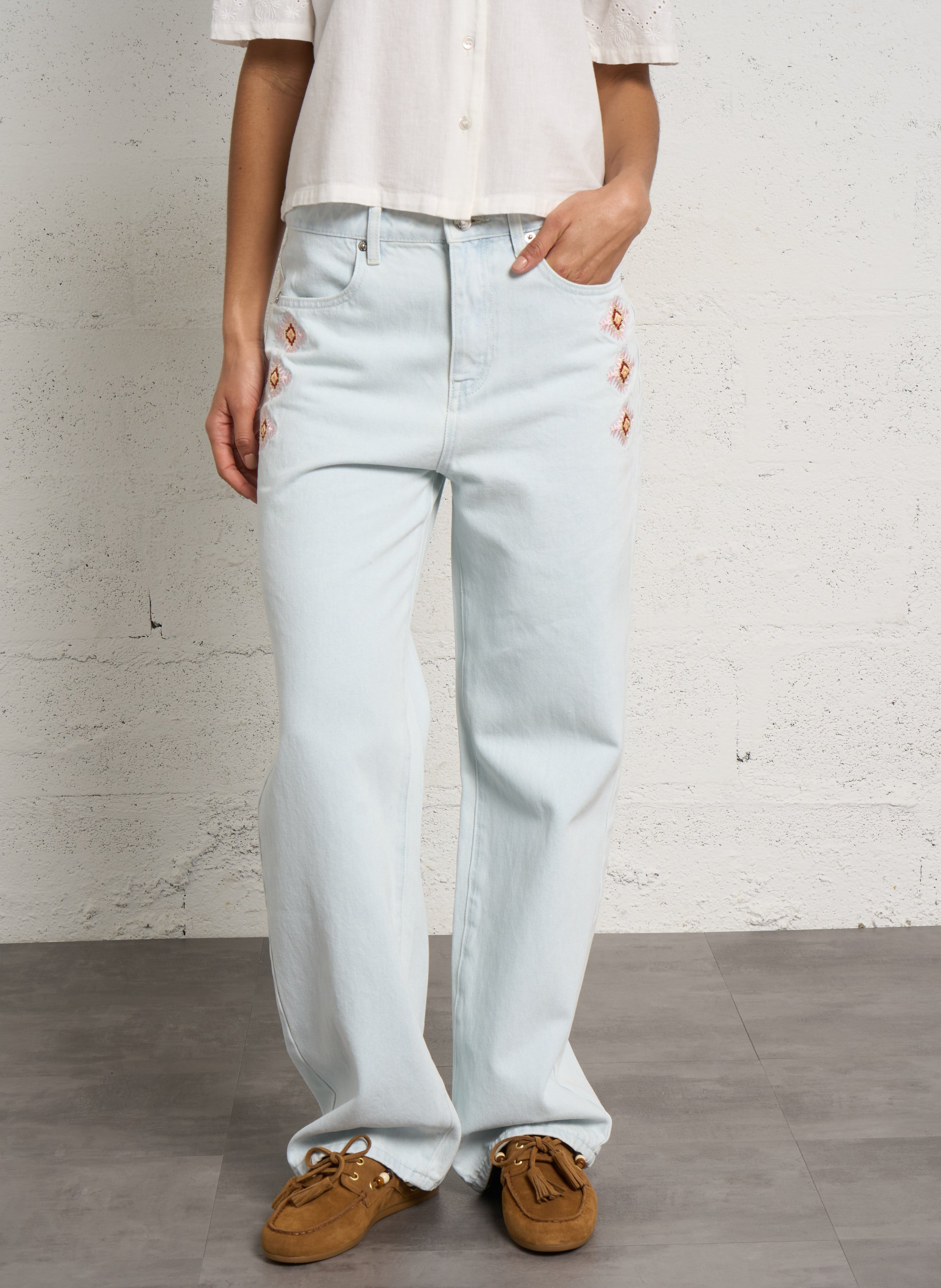 Csally - Gerade geschnittene Baumwollhose BERENICE Blau