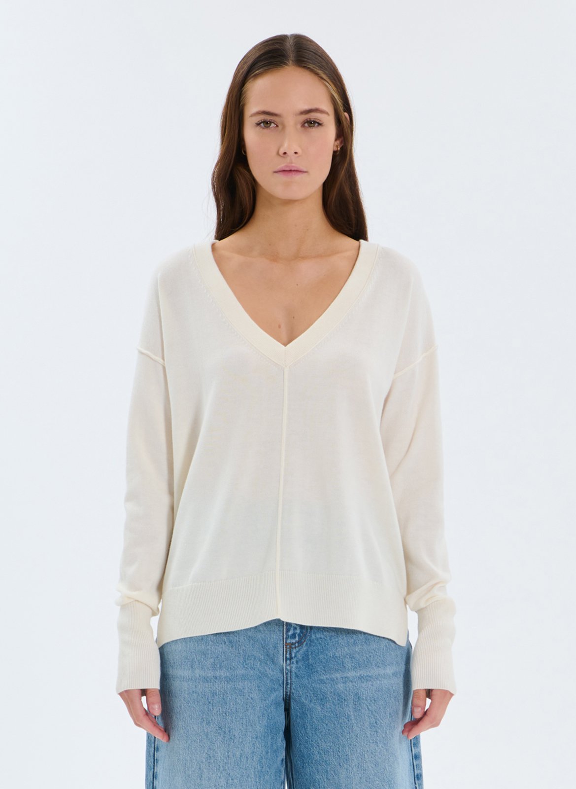 Solid V-neck straight fit sweater ZAPA