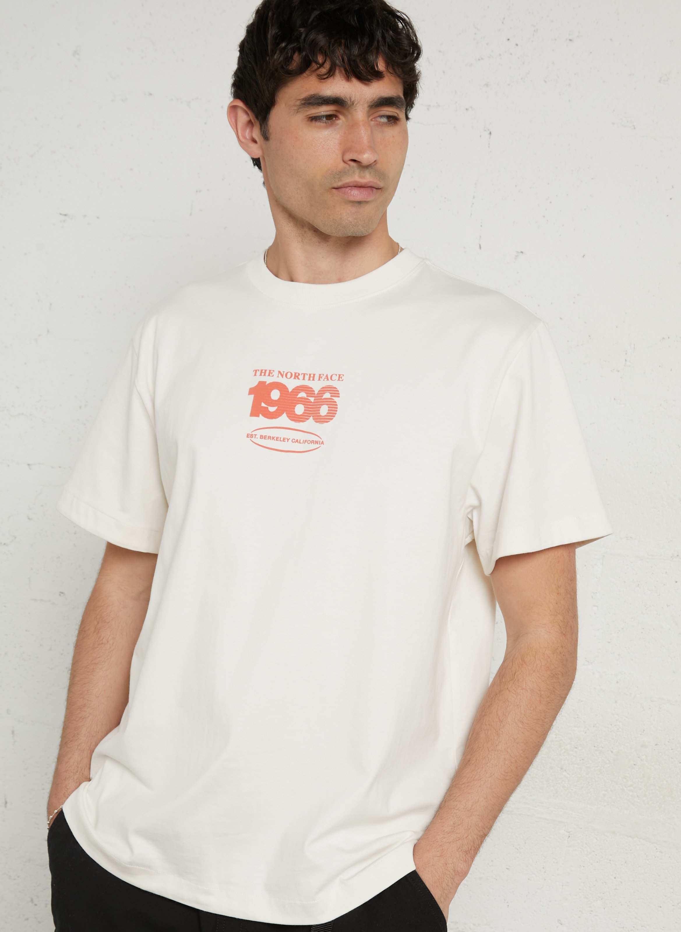Straight round-neck cotton T-shirt with screen print THE NORTH FACE White