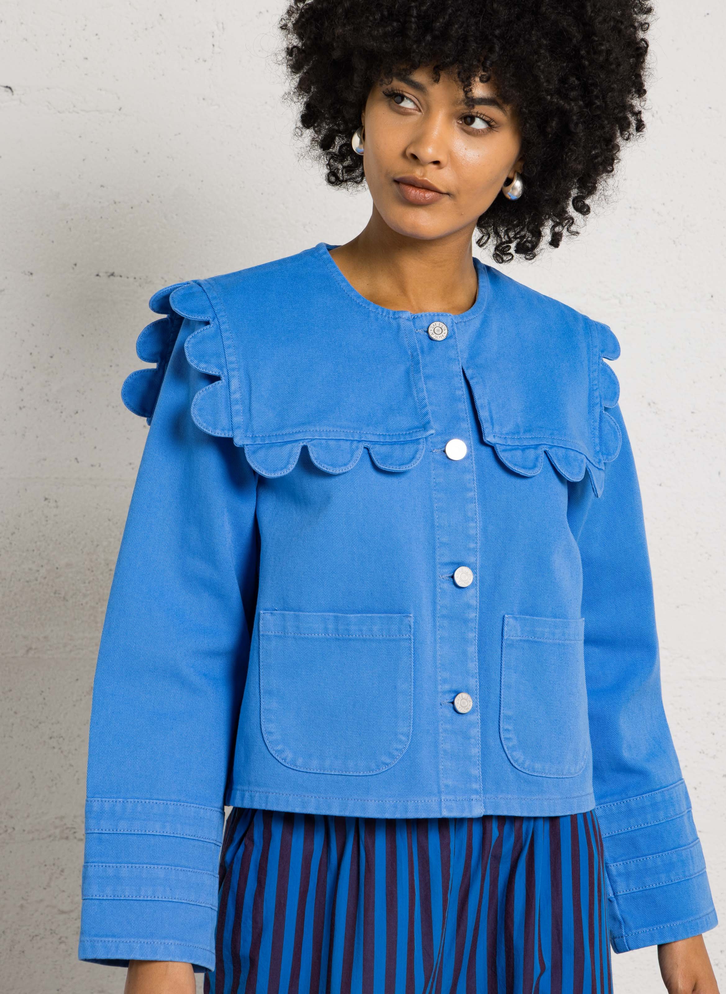 Veste en jean col rond en coton bio STELLA NOVA Bleu