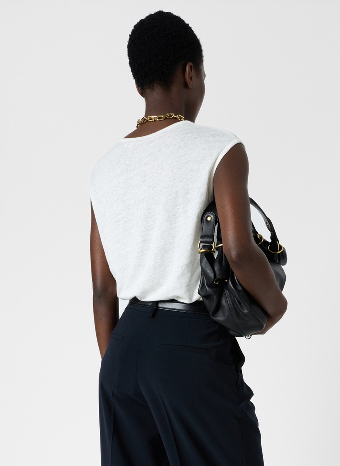 Top col rond en lin GERARD DAREL Blanc