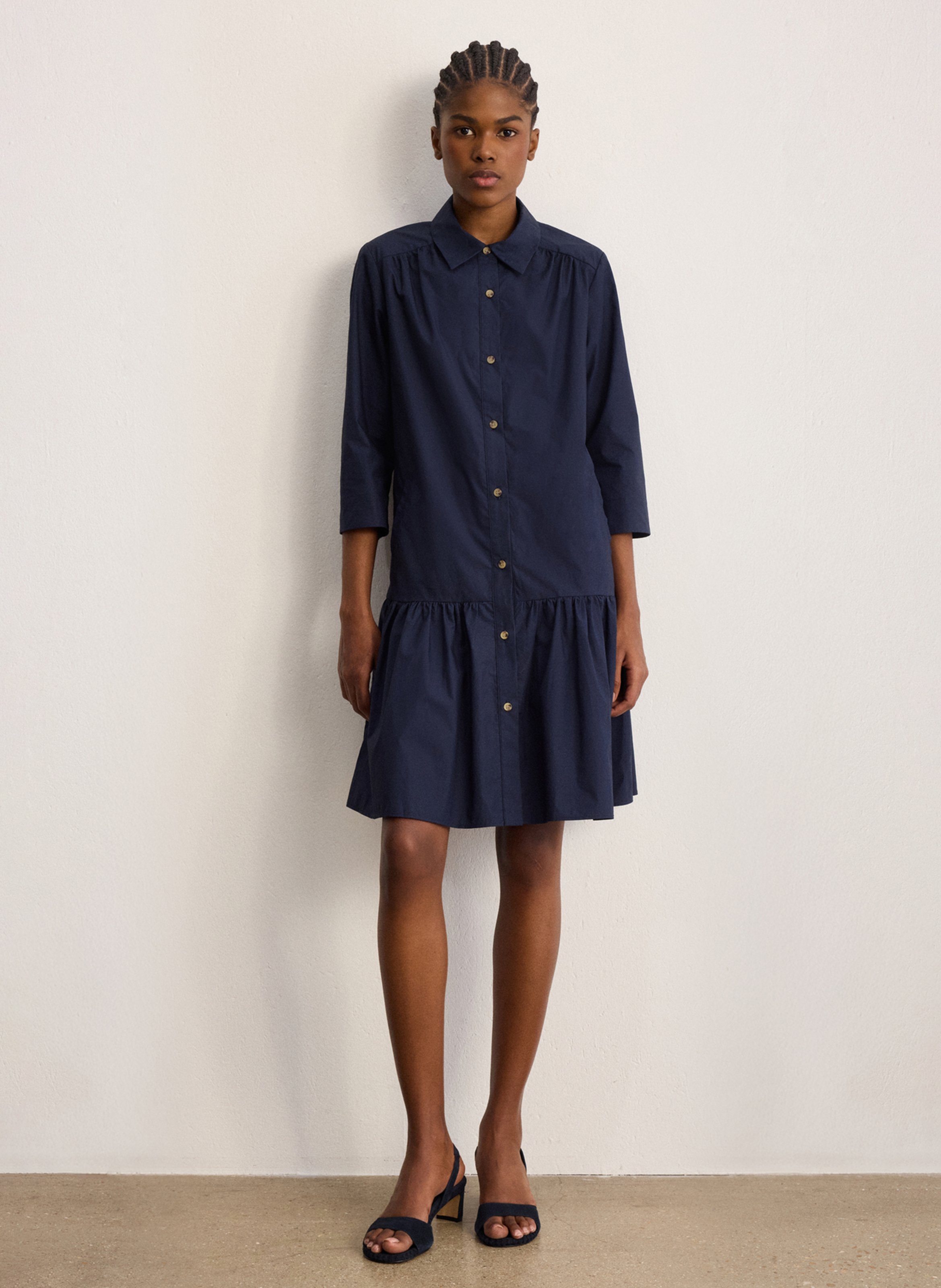 Robe courte col classique en coton  PABLO Bleu