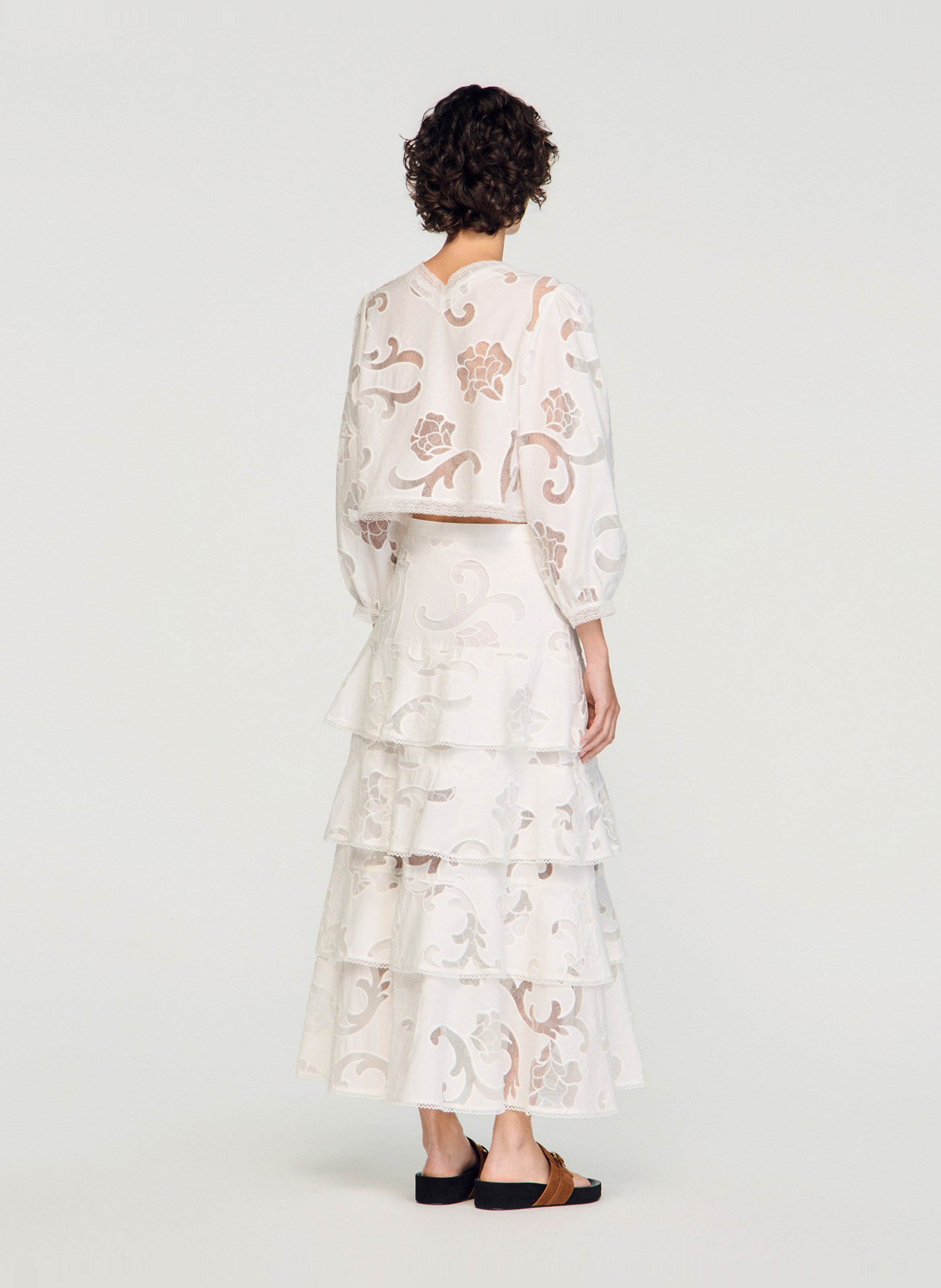 Jupe longue en coton mélangé ajouré SANDRO Beige