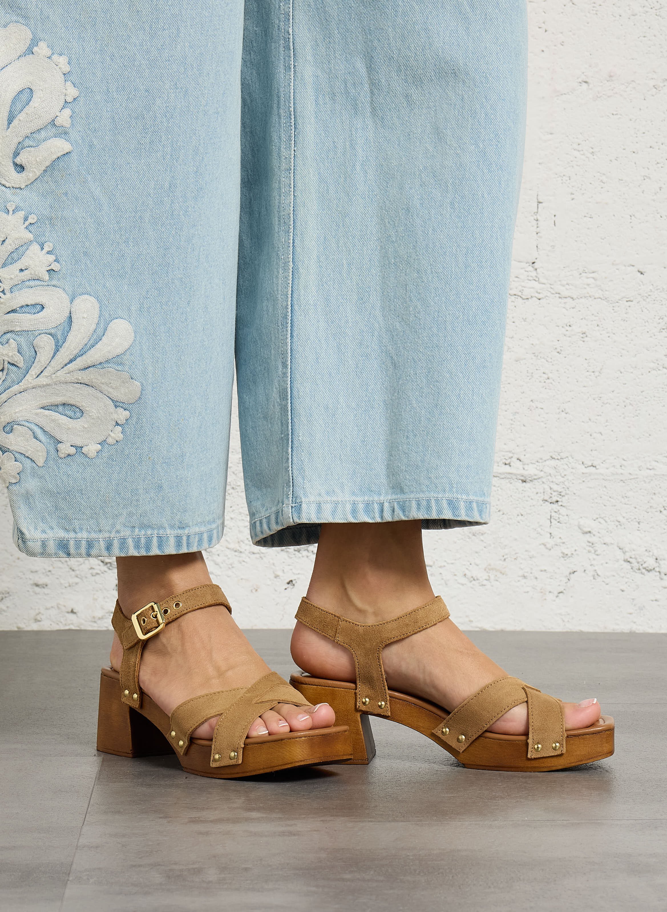 Suède sandalen met hak BOCAGE Beige