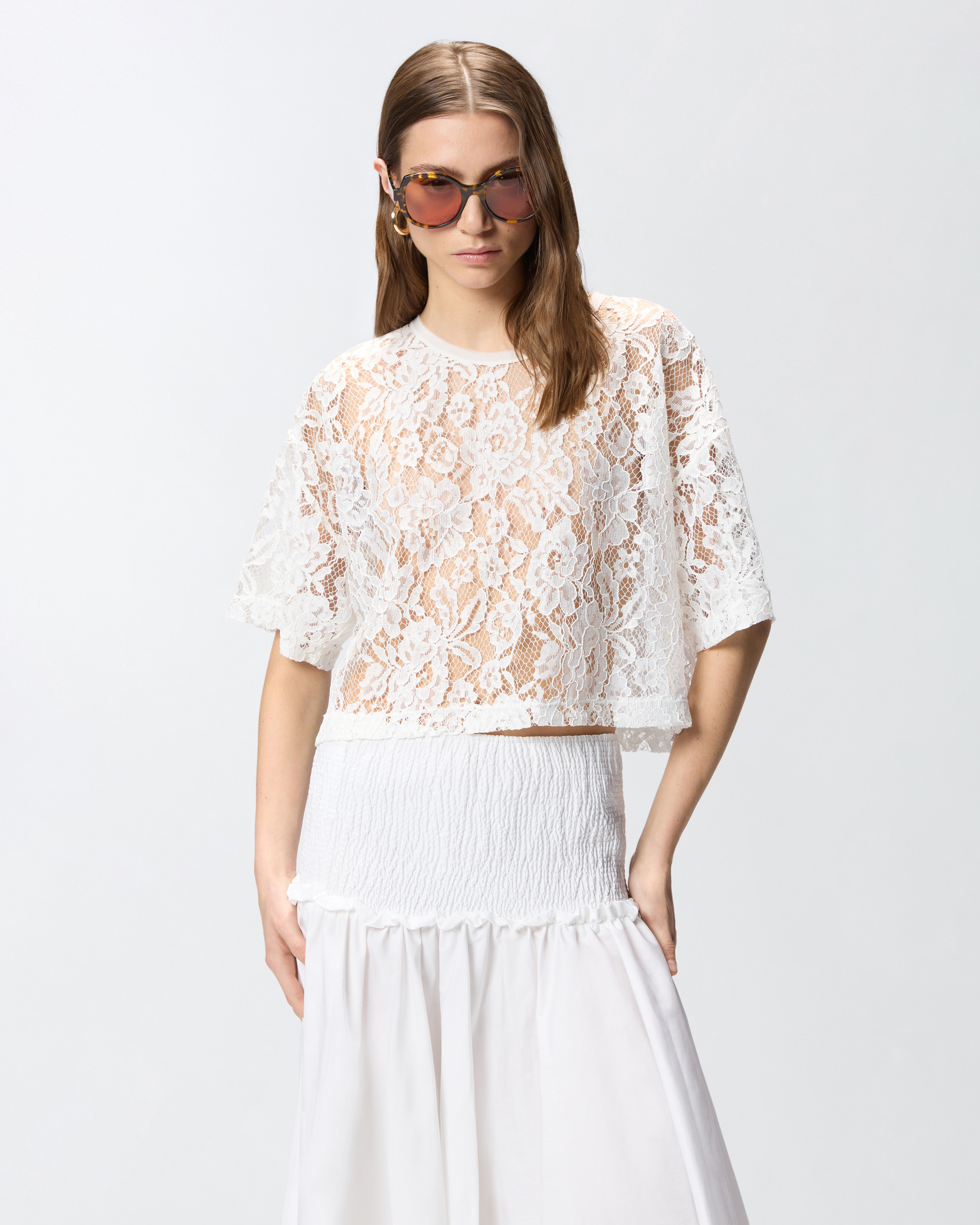 T-shirt cropped en dentelle PINKO Blanc
