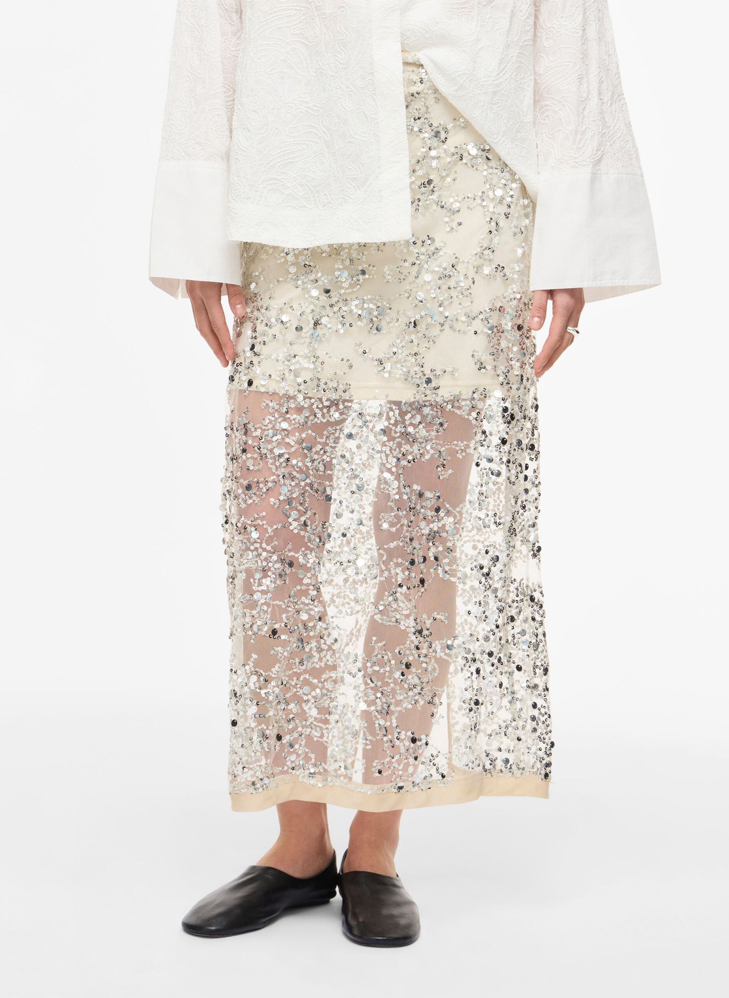 Jupe longue à sequins ROUGE EDIT Gris