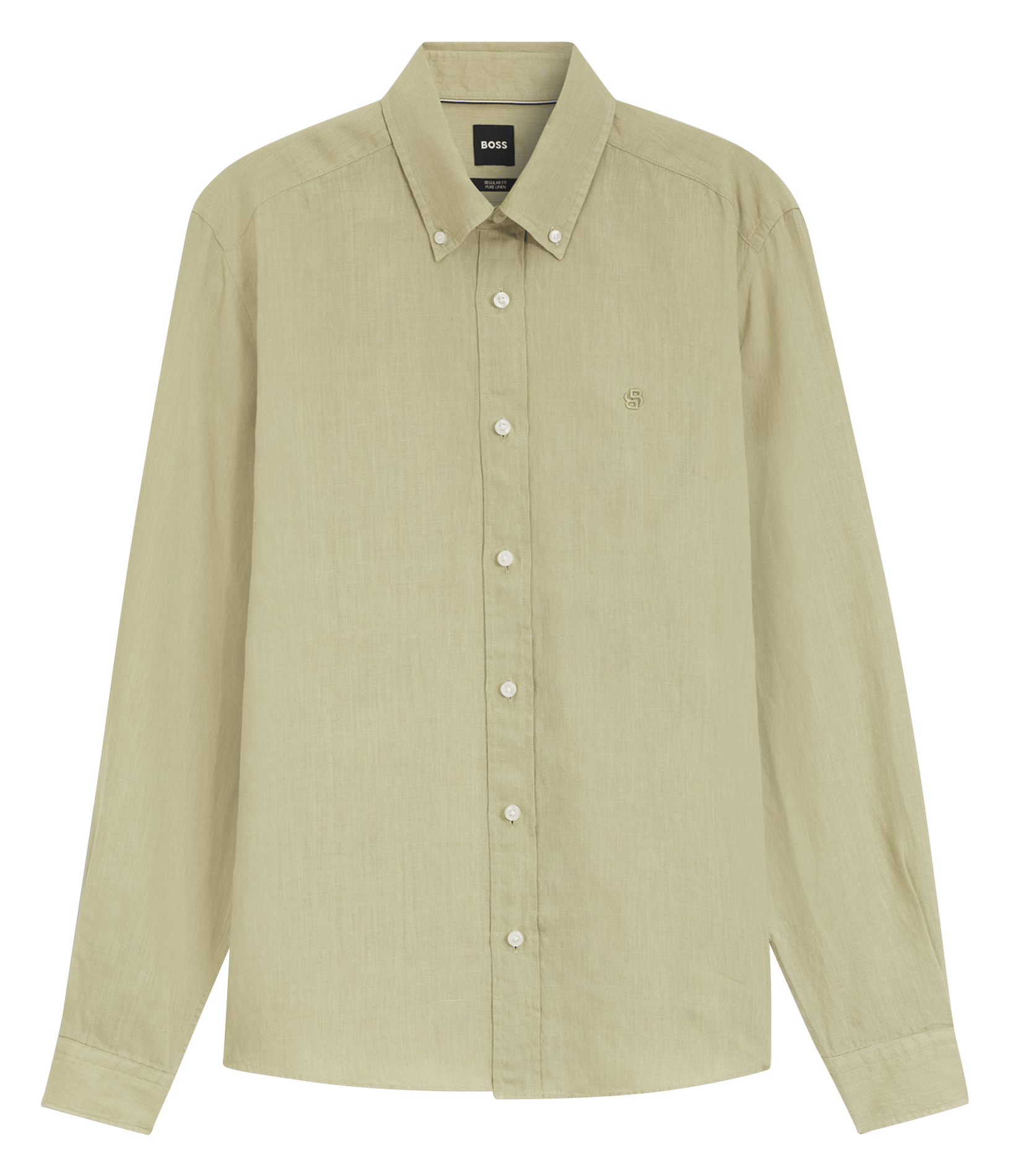 Classic-neck linen shirt | Khaki BOSS Men