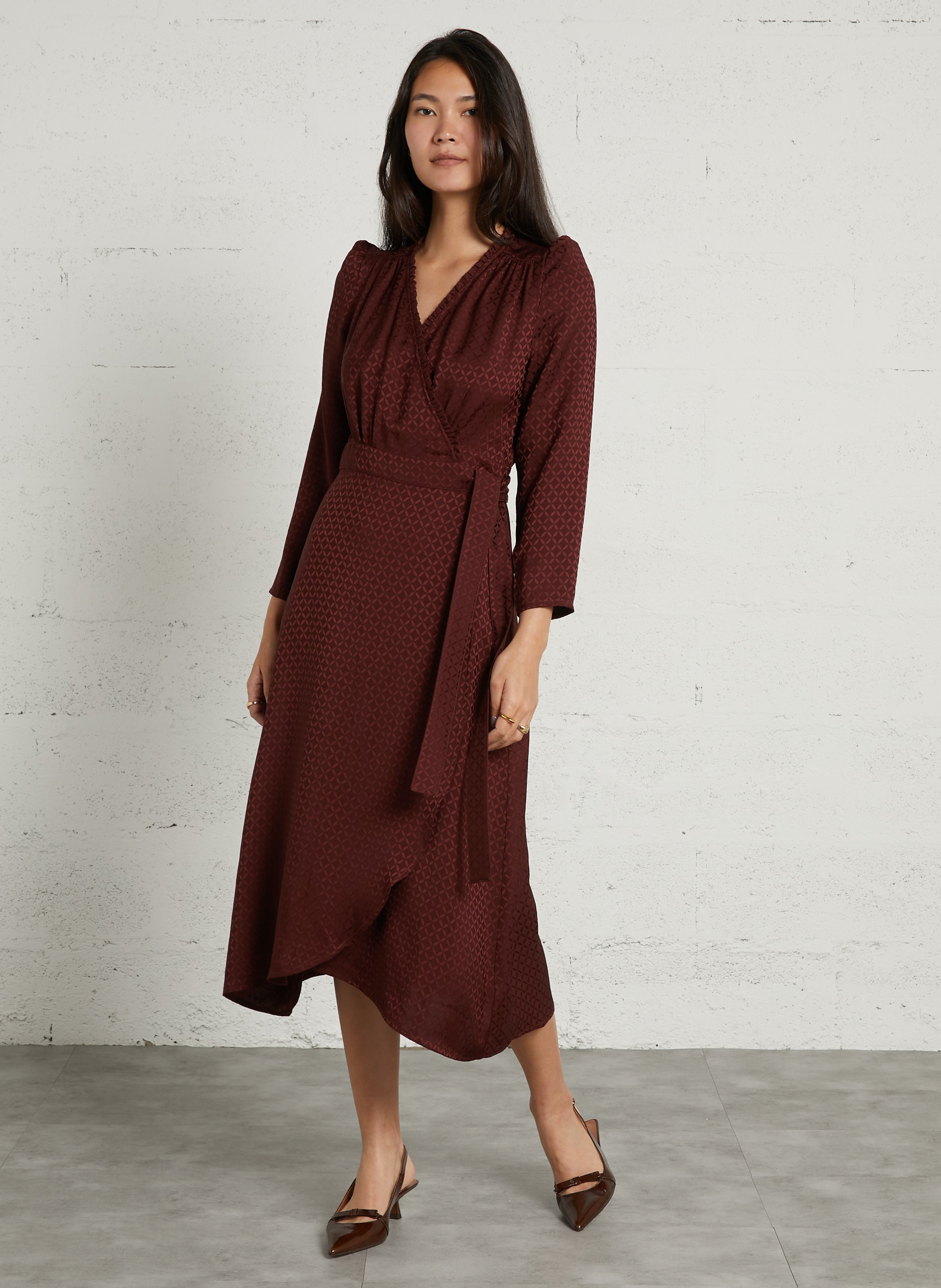 Jacquard midi wrap dress SUNCOO Plums