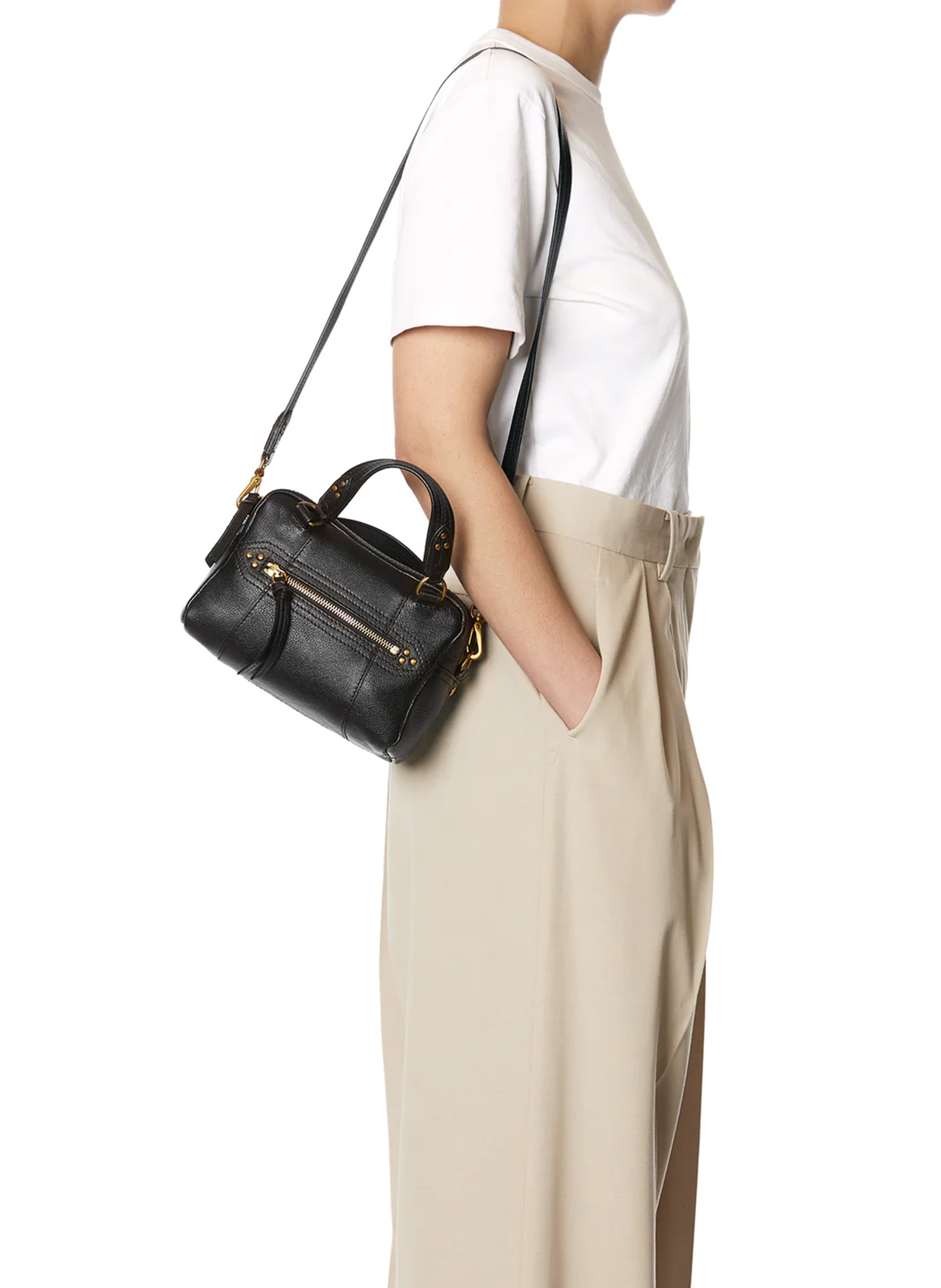 Zippered shoulder bag in shiny leather JEROME DREYFUSS Black