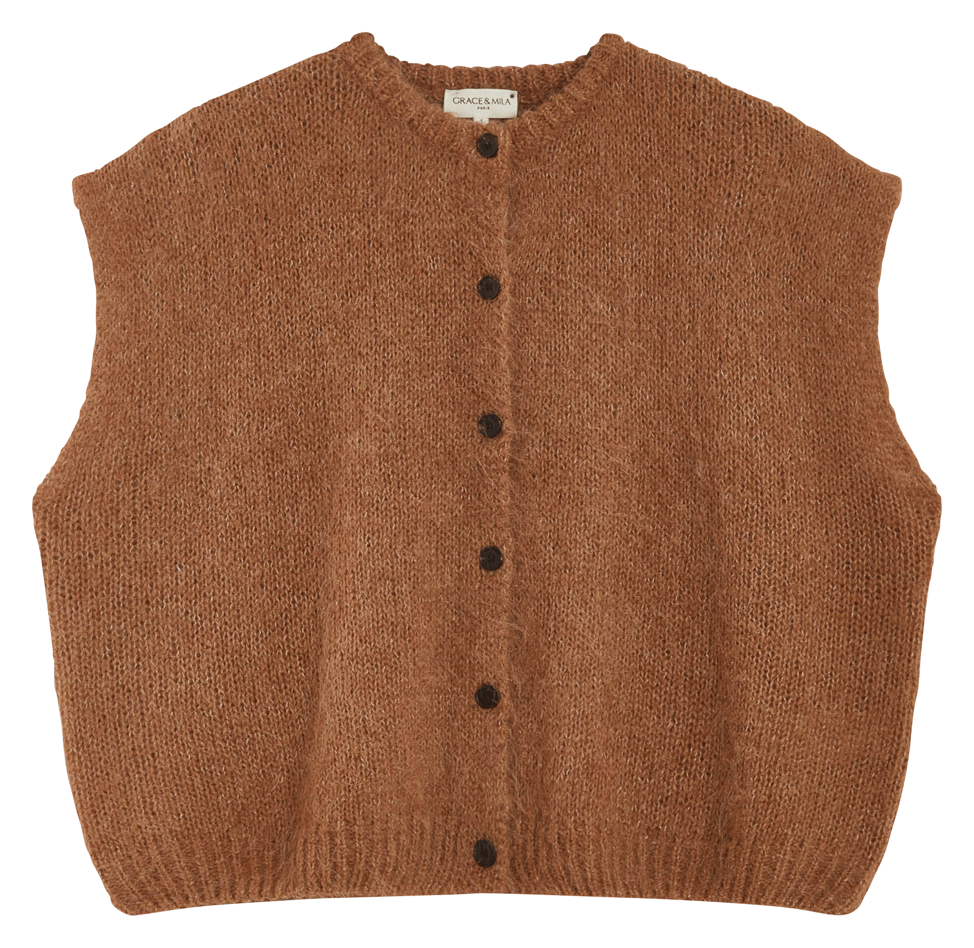 Vest van wol en kasjmier met ronde hals GRACE ET MILA Bruin