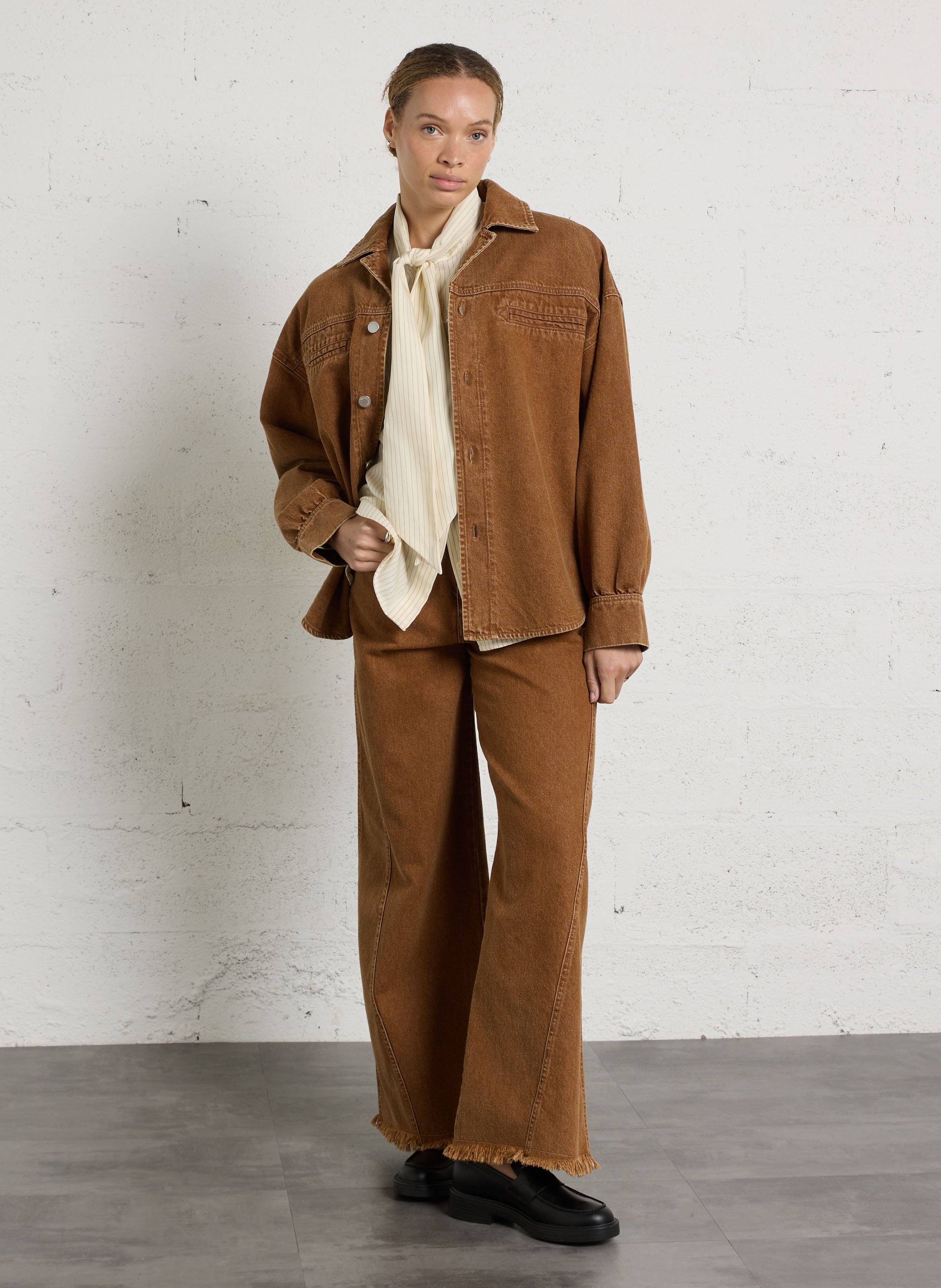 Wide-leg cotton-blend jeans THE NEW SOCIETY Brown
