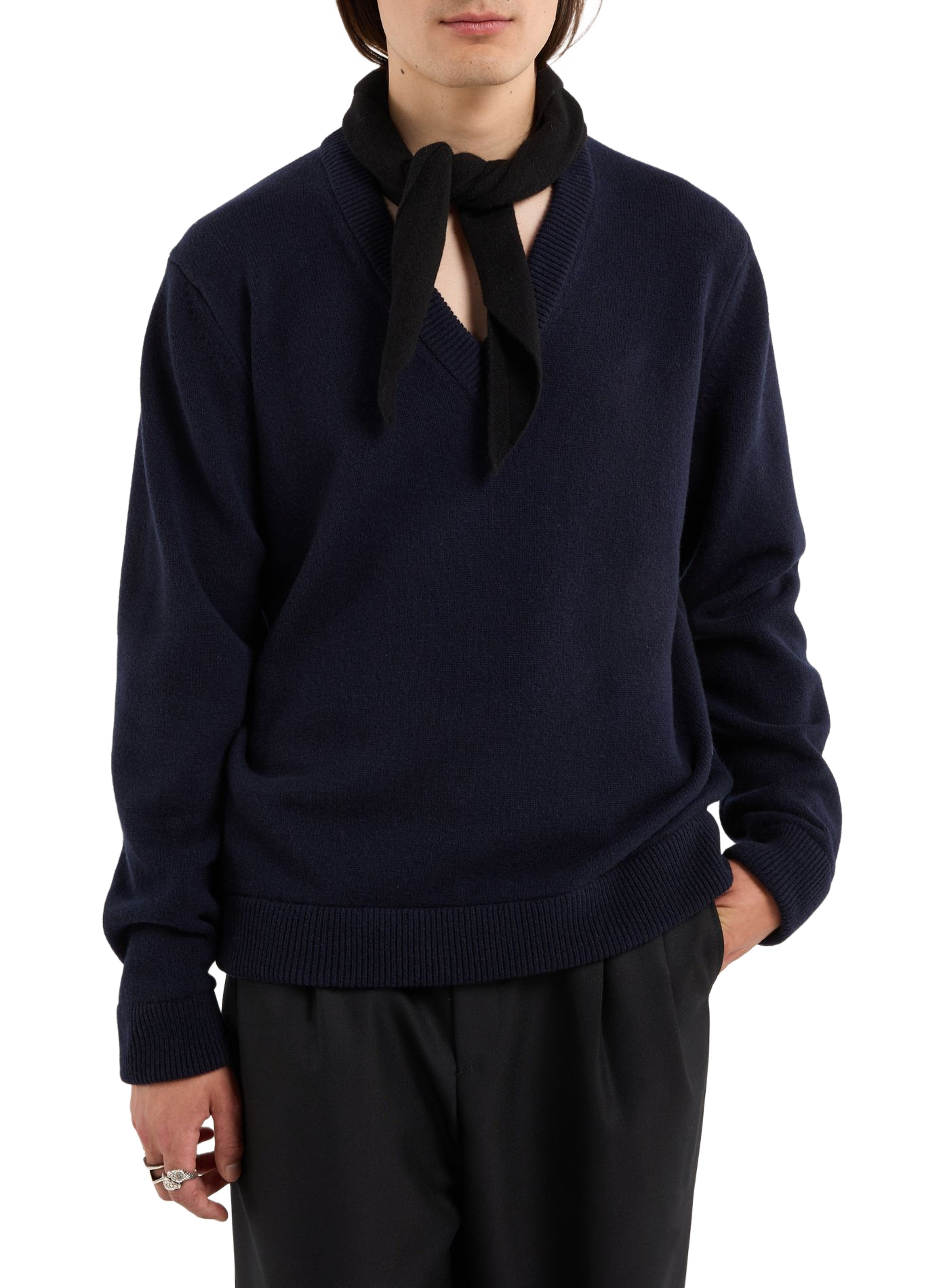 Loose-fit wool V-neck sweater SAISON 1865 Blue