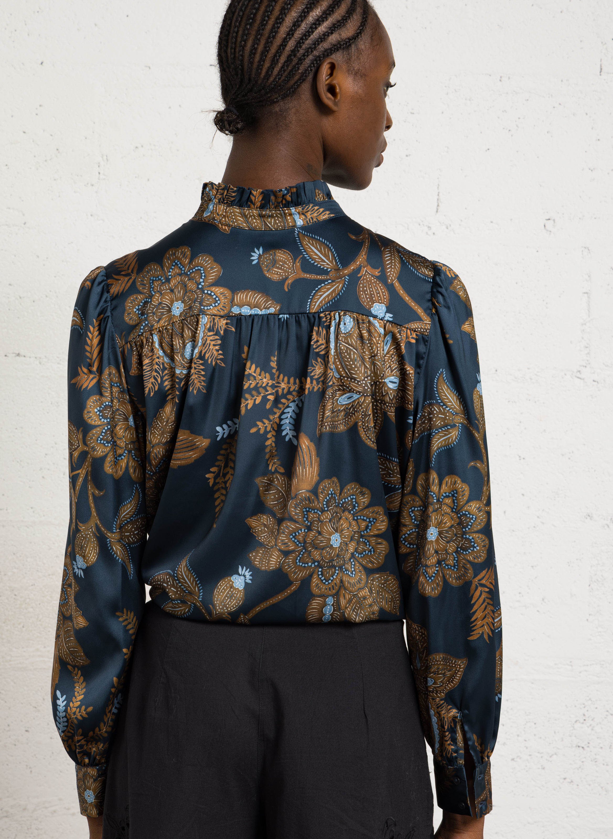 Straight round neck printed blouse SUD EXPRESS Blue