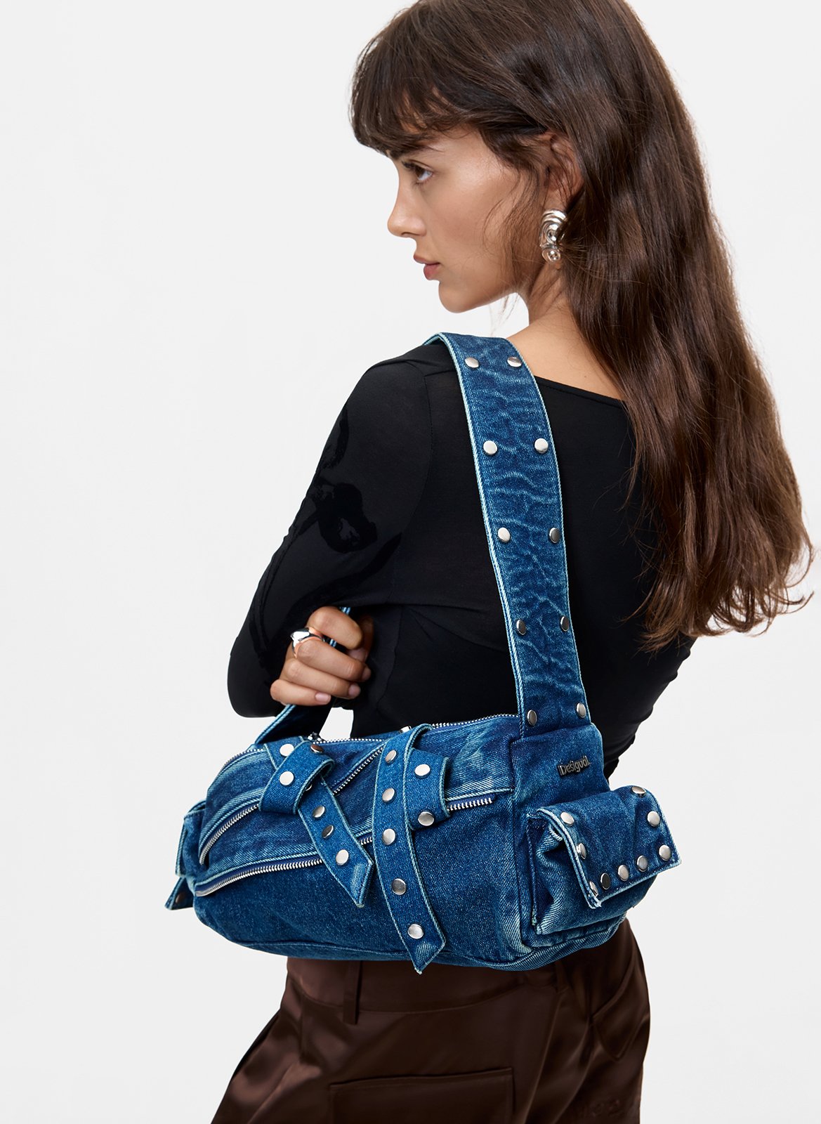 Sac porté épaule en denim de coton DESIGUAL Bleu