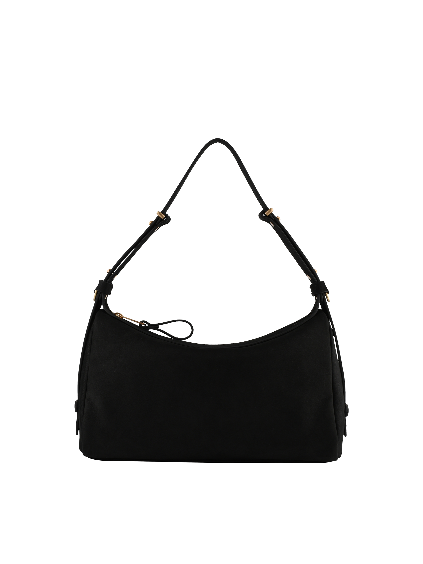 Sac porté épaule en cuir de vachette façon nubuck POURCHET Noir