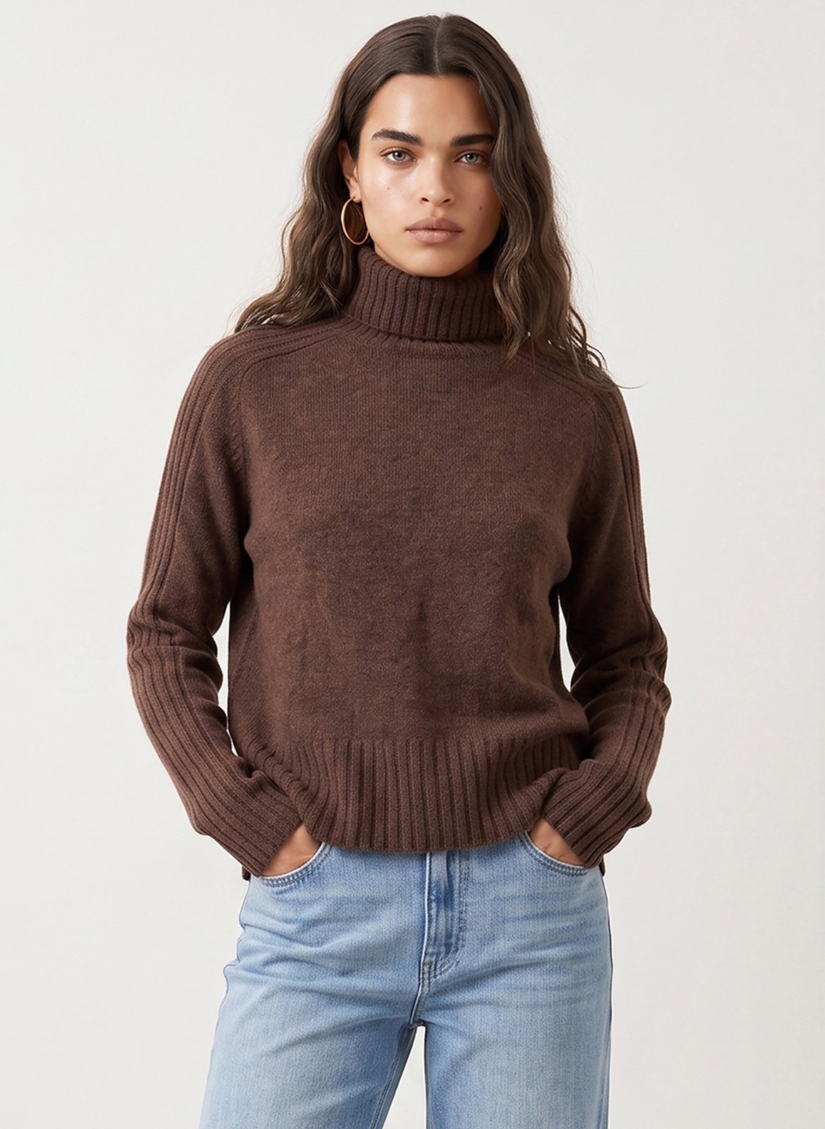 Straight wool and cashmere polo neck sweater KOOKAI Brown