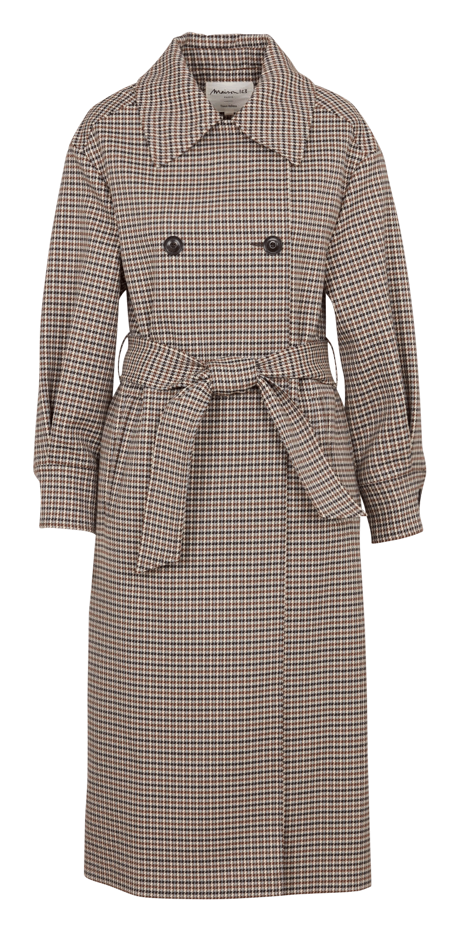 Long classic-collar coat in a houndstooth pattern MAISON 123 White
