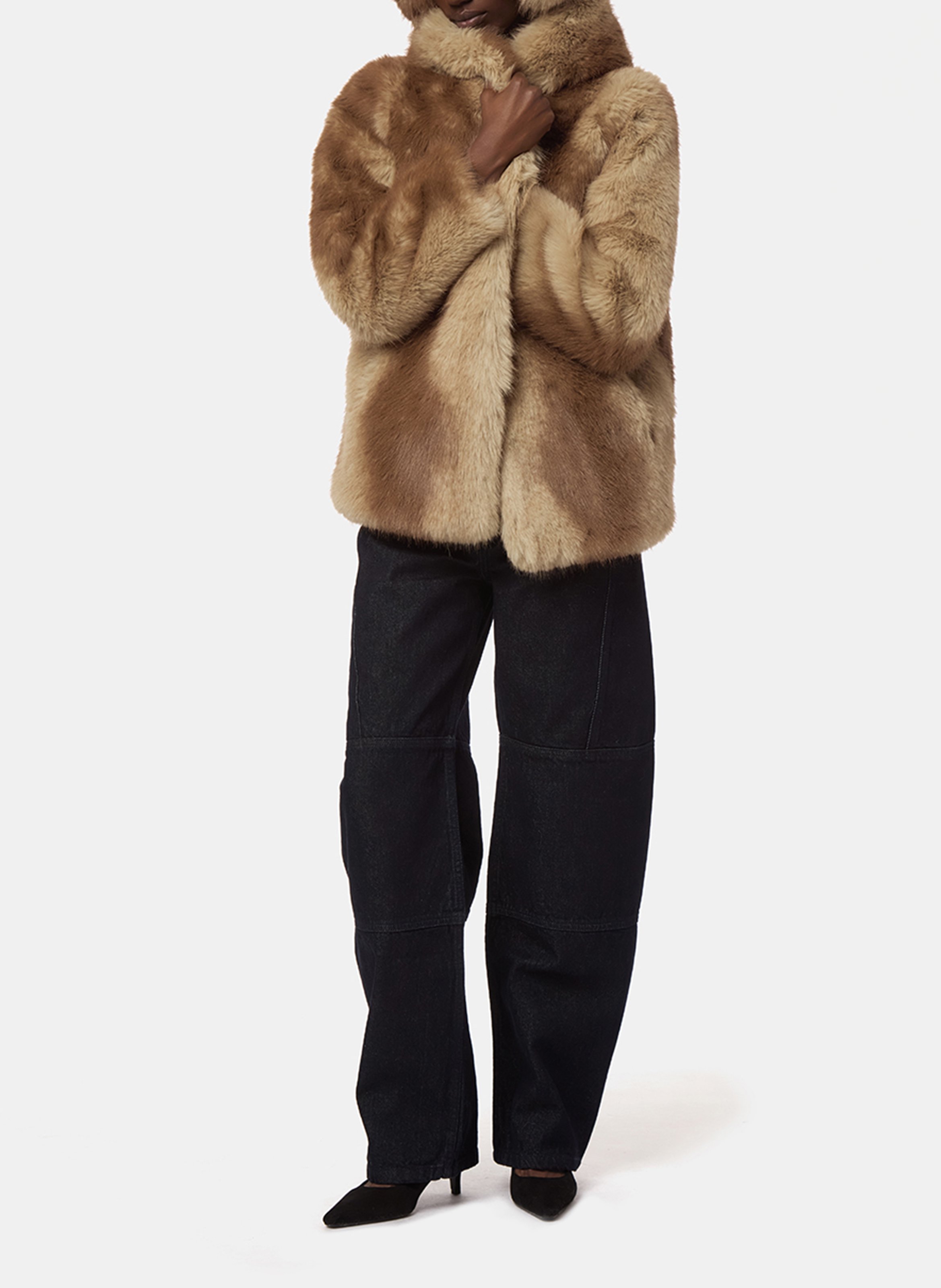 Ruime jas met capuchon en fakefur-effect APPARIS Beige