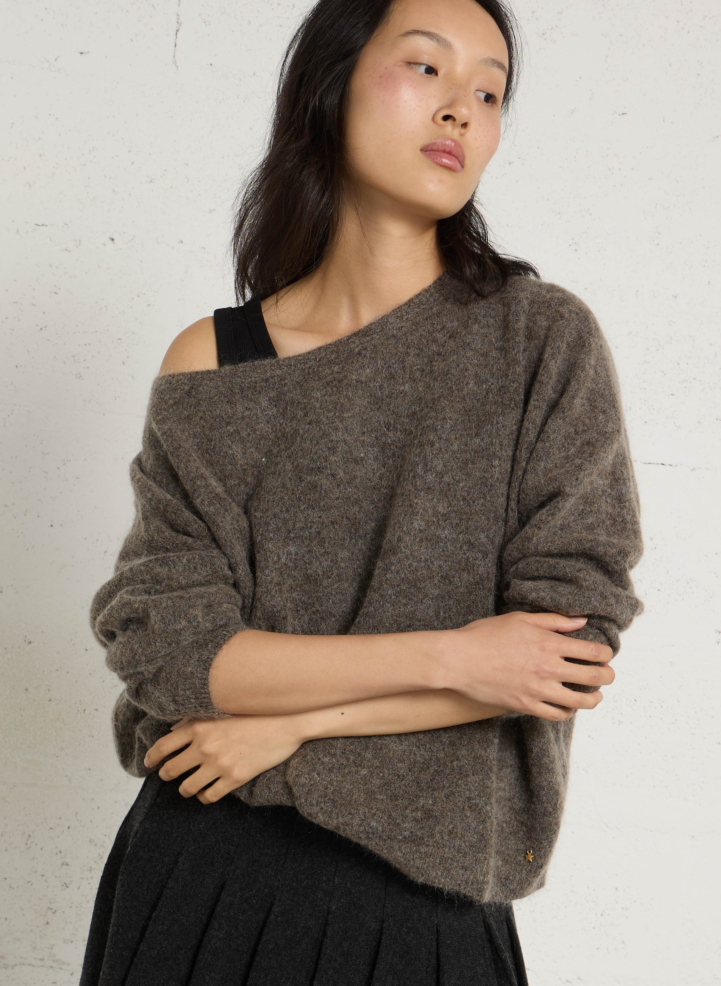 Pull ample col rond en laine mélangée DES PETITS HAUTS Gris