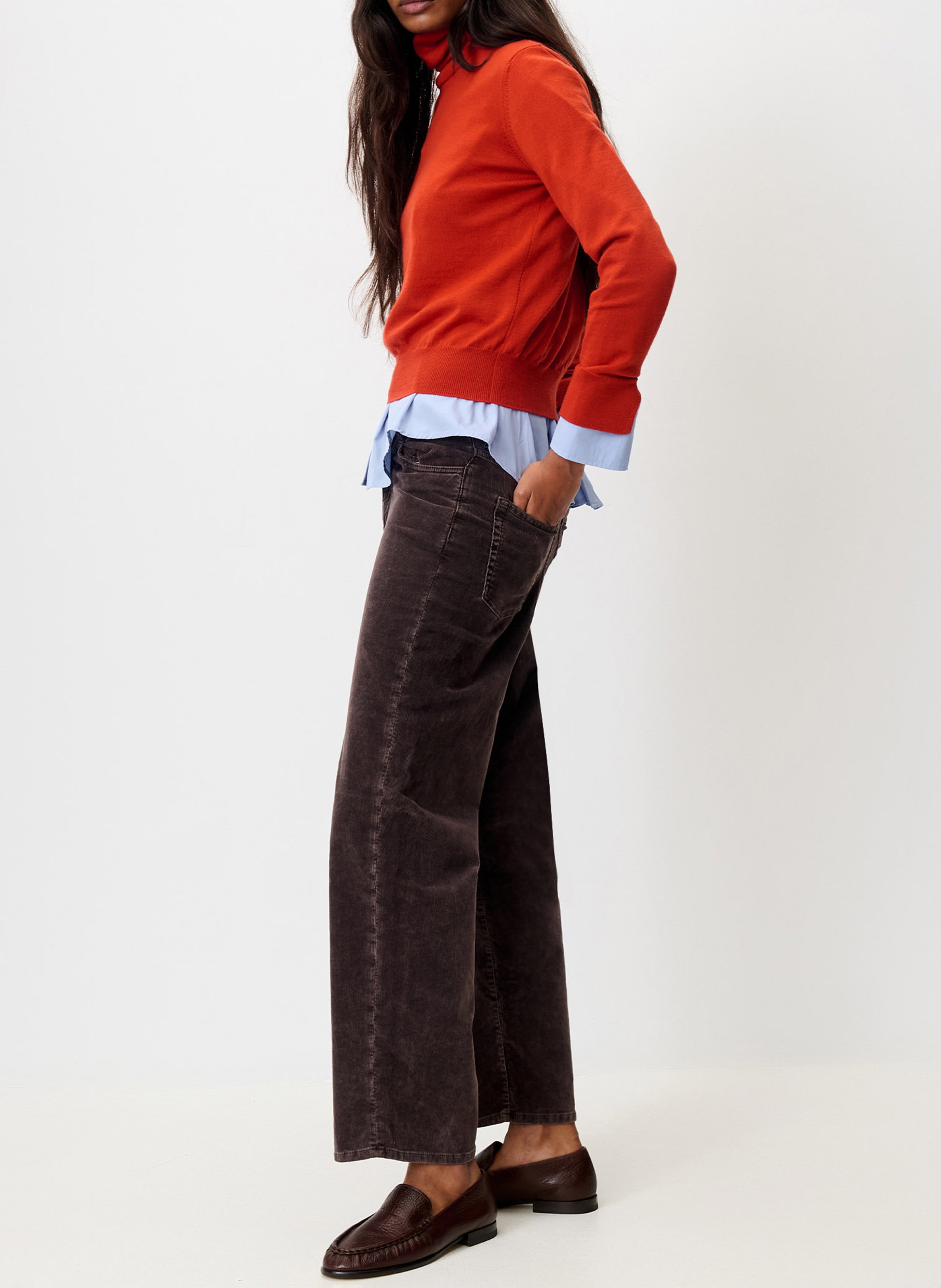 Pantalon droit taille haute en coton bio mélangé SESSUN Marron