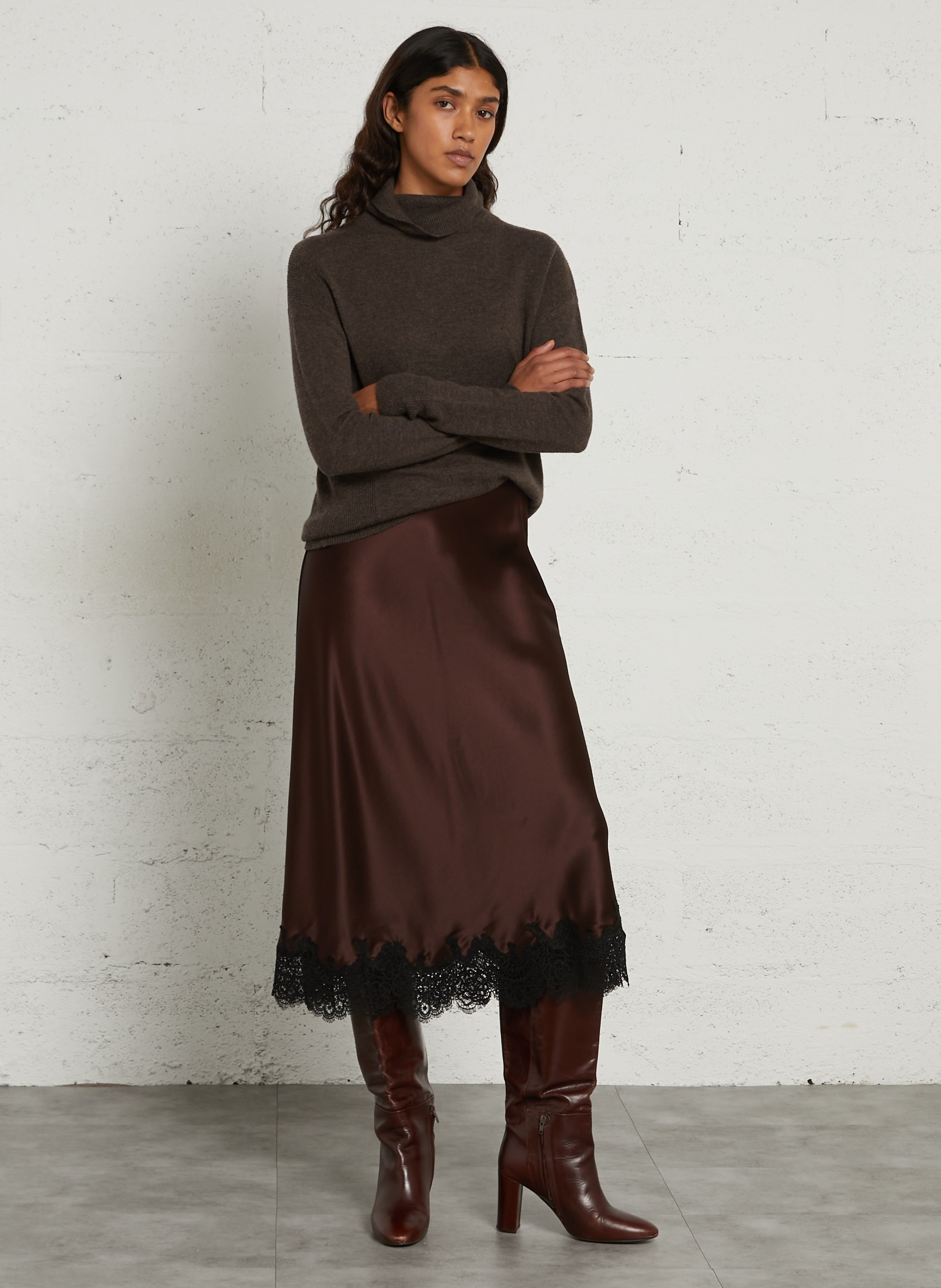 Loose-fit wool polo neck sweater MAISON 123 Brown