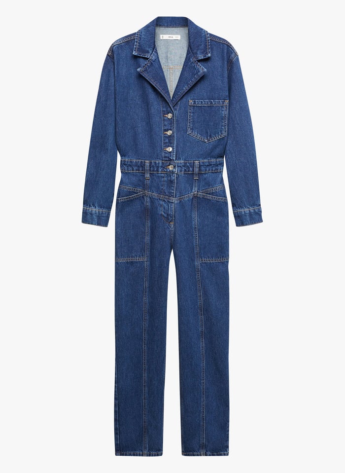 Blue Cotton jumpsuit with tailored collar