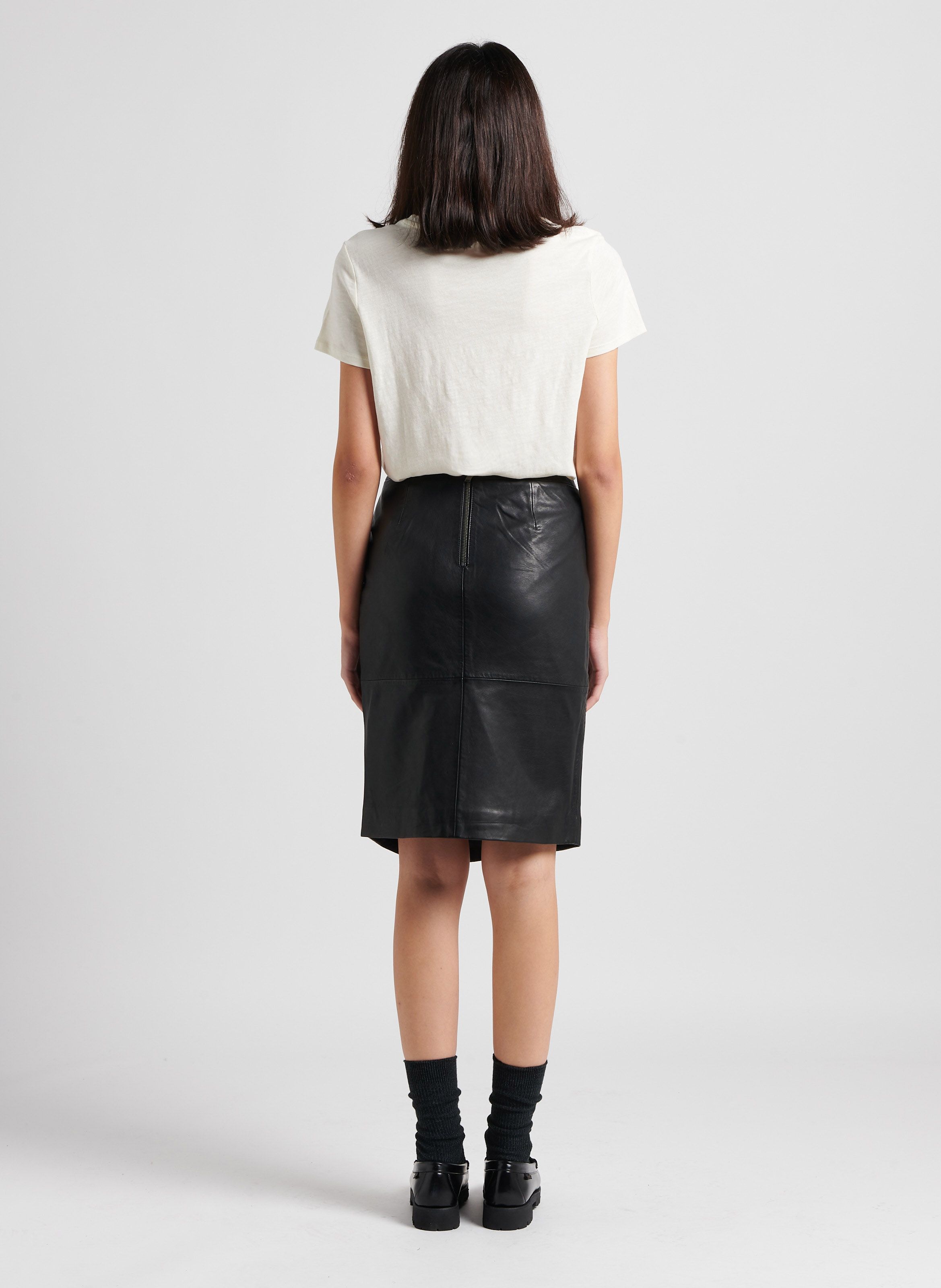 Black Leather midi skirt