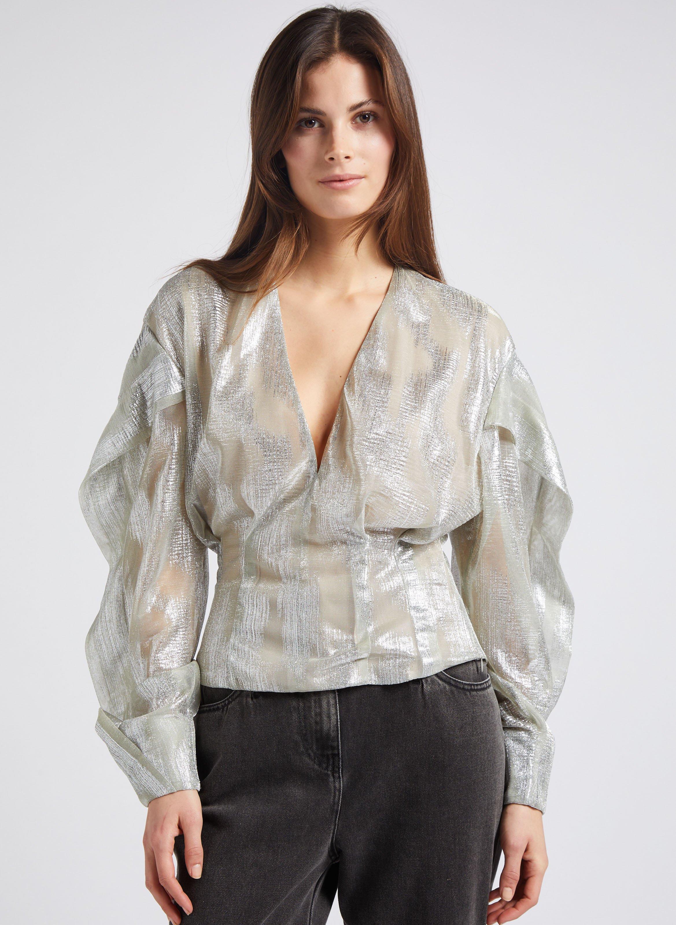 Metallized V-neck jacquard top IRO Silver