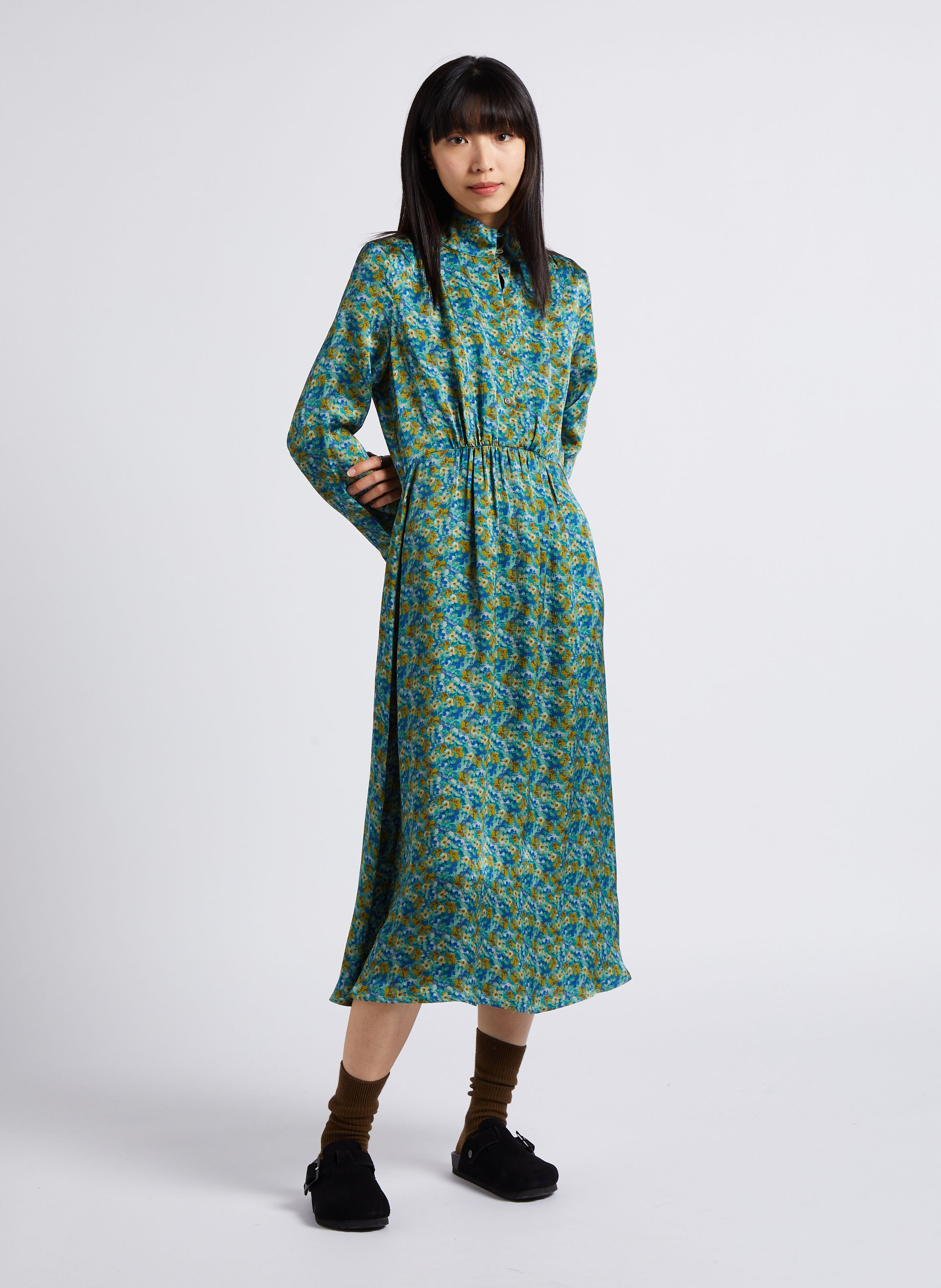 Robe longue à col montant ATTIC AND BARN Vert