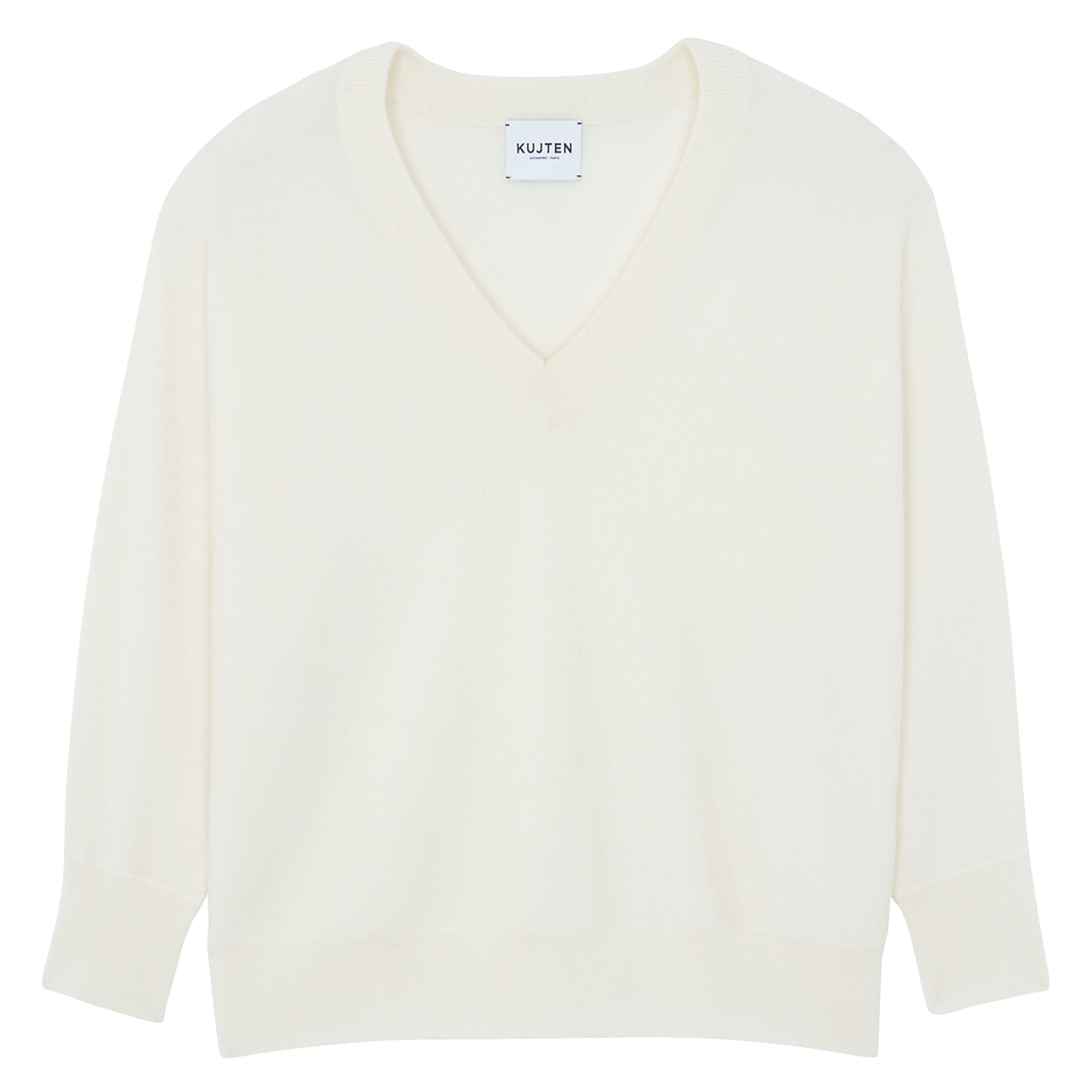 Pull oversize col V en cachemire KUJTEN Blanc