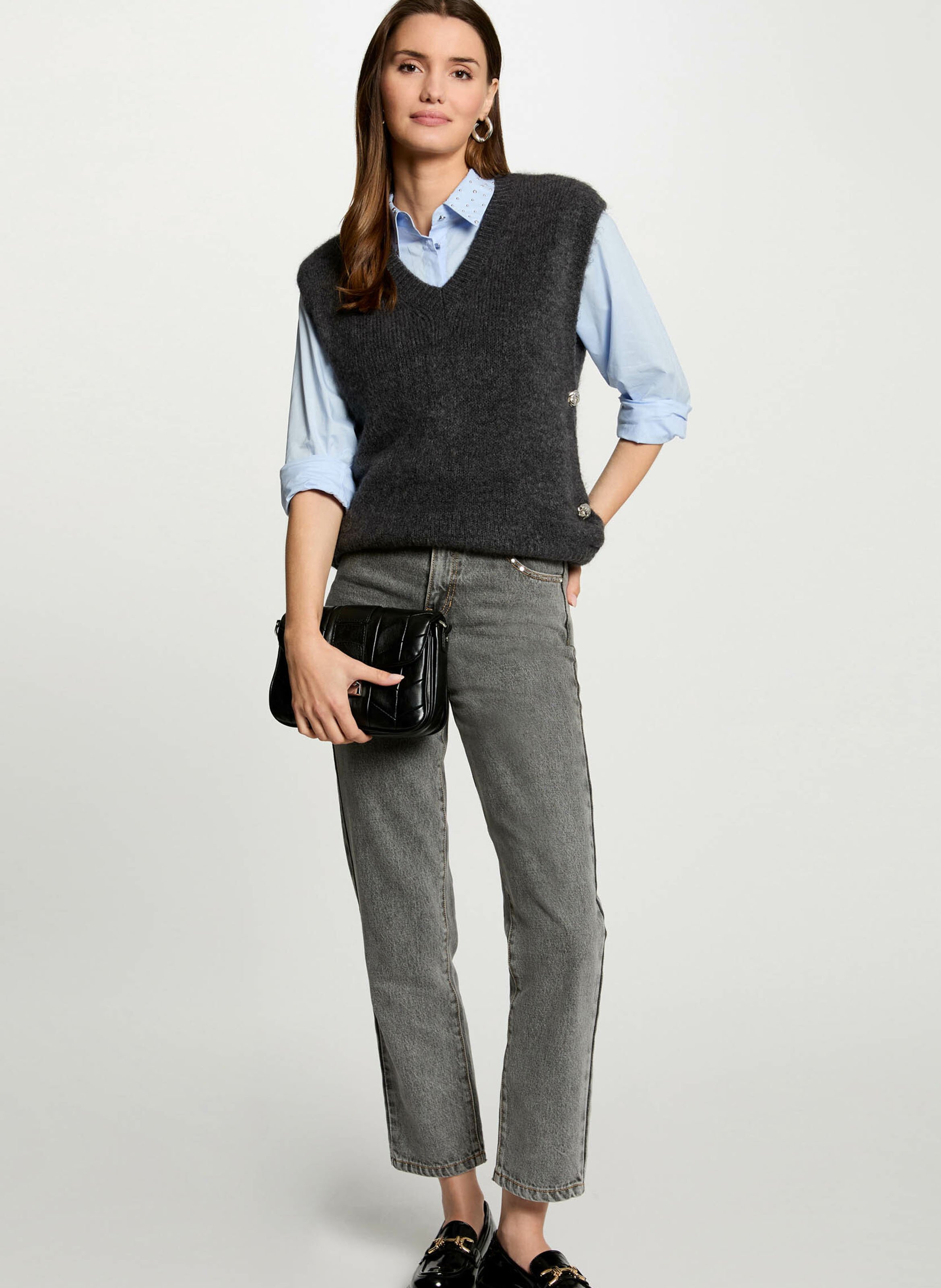 Pull col V  MORGAN Gris