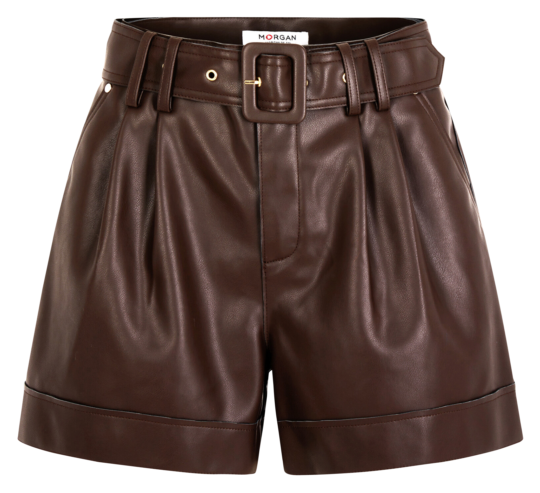 Fitted faux leather shorts MORGAN Brown