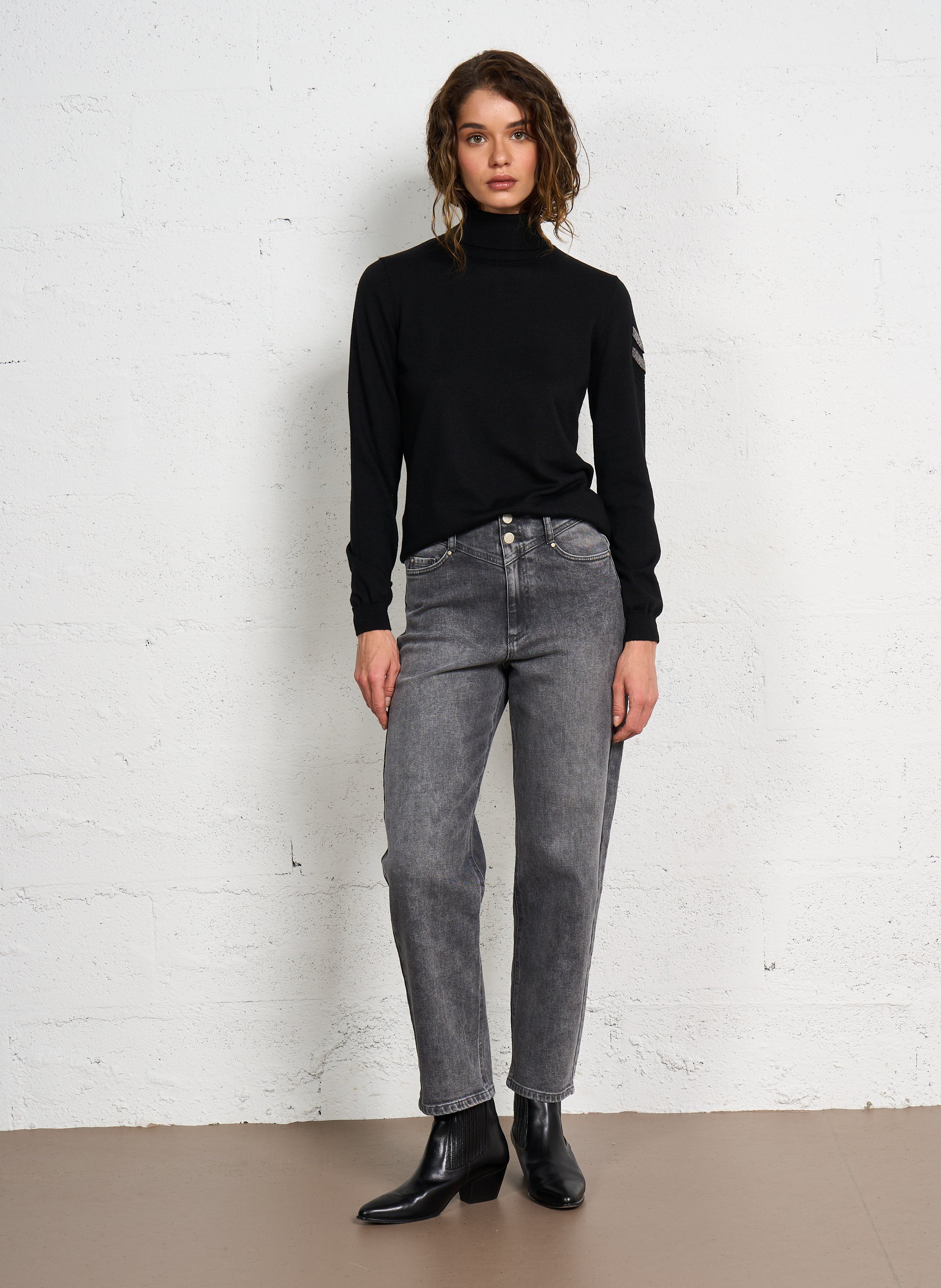 Straight-leg faded cotton jeans IKKS Grey