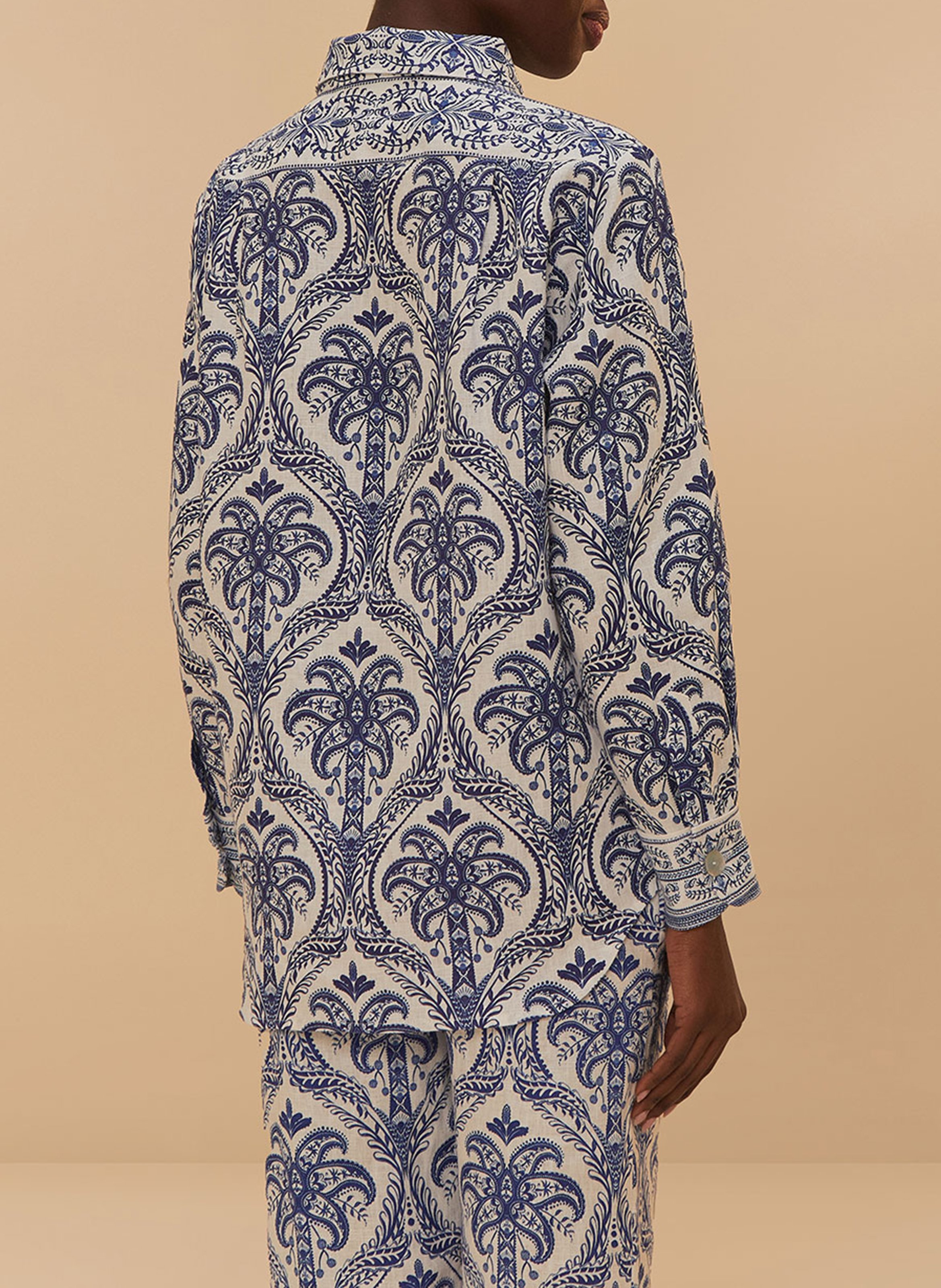 Linen-blend shirt with classic collar FARM RIO Blue