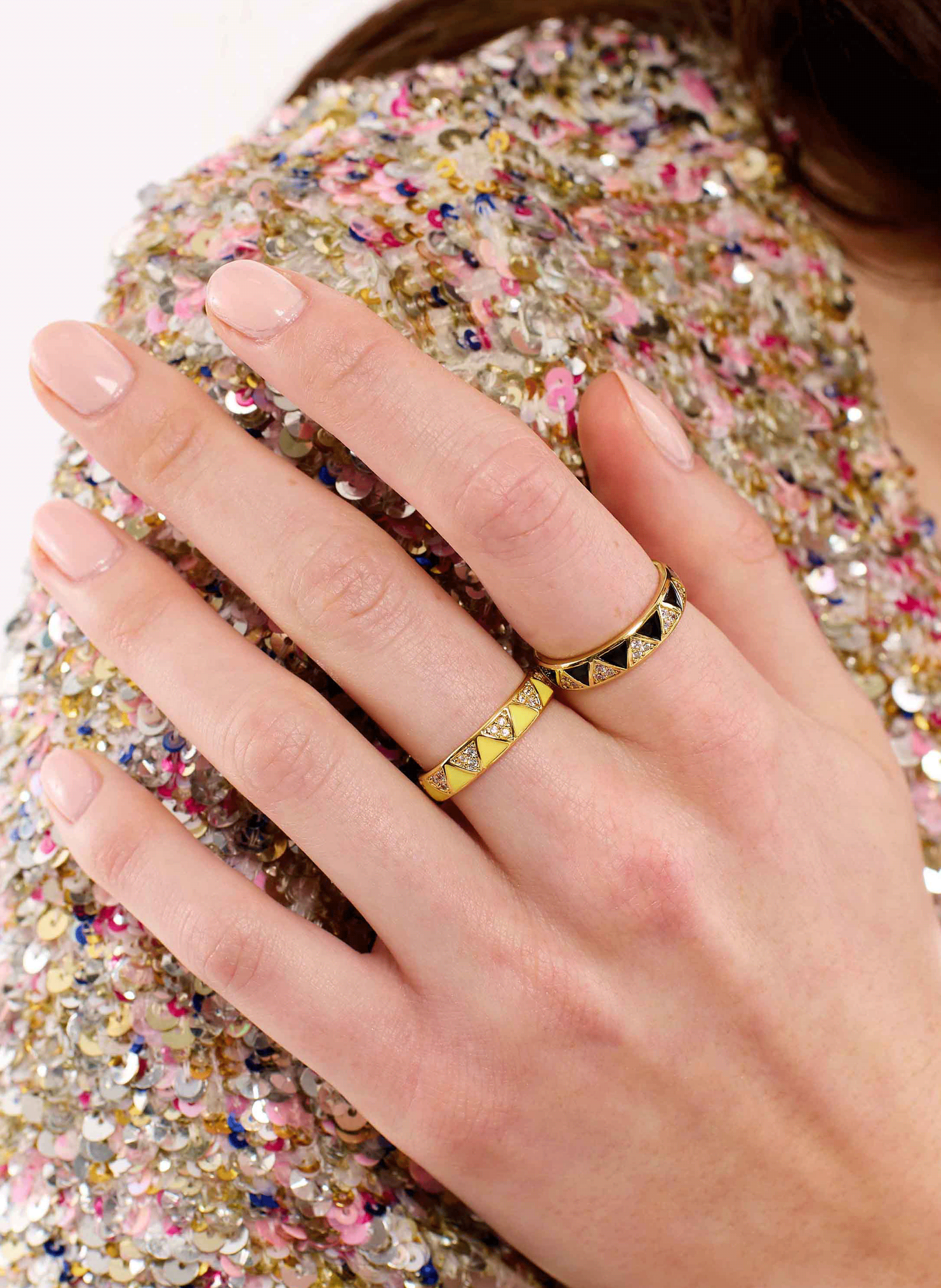 Adjustable ring with colorful enamel and rhinestones HIPANEMA Yellow