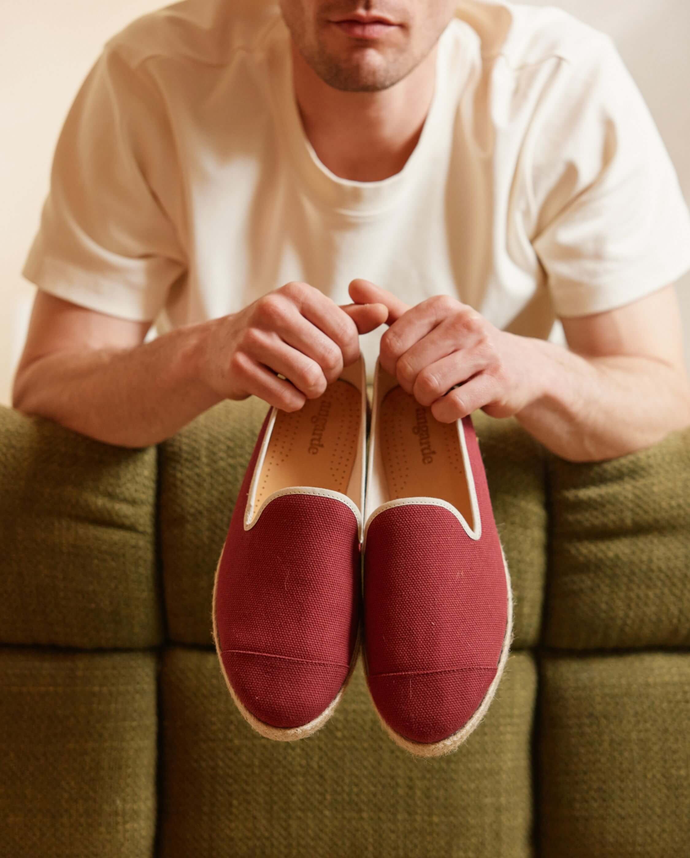 Men's cotton espadrilles, burgundy beige ANGARDE Red