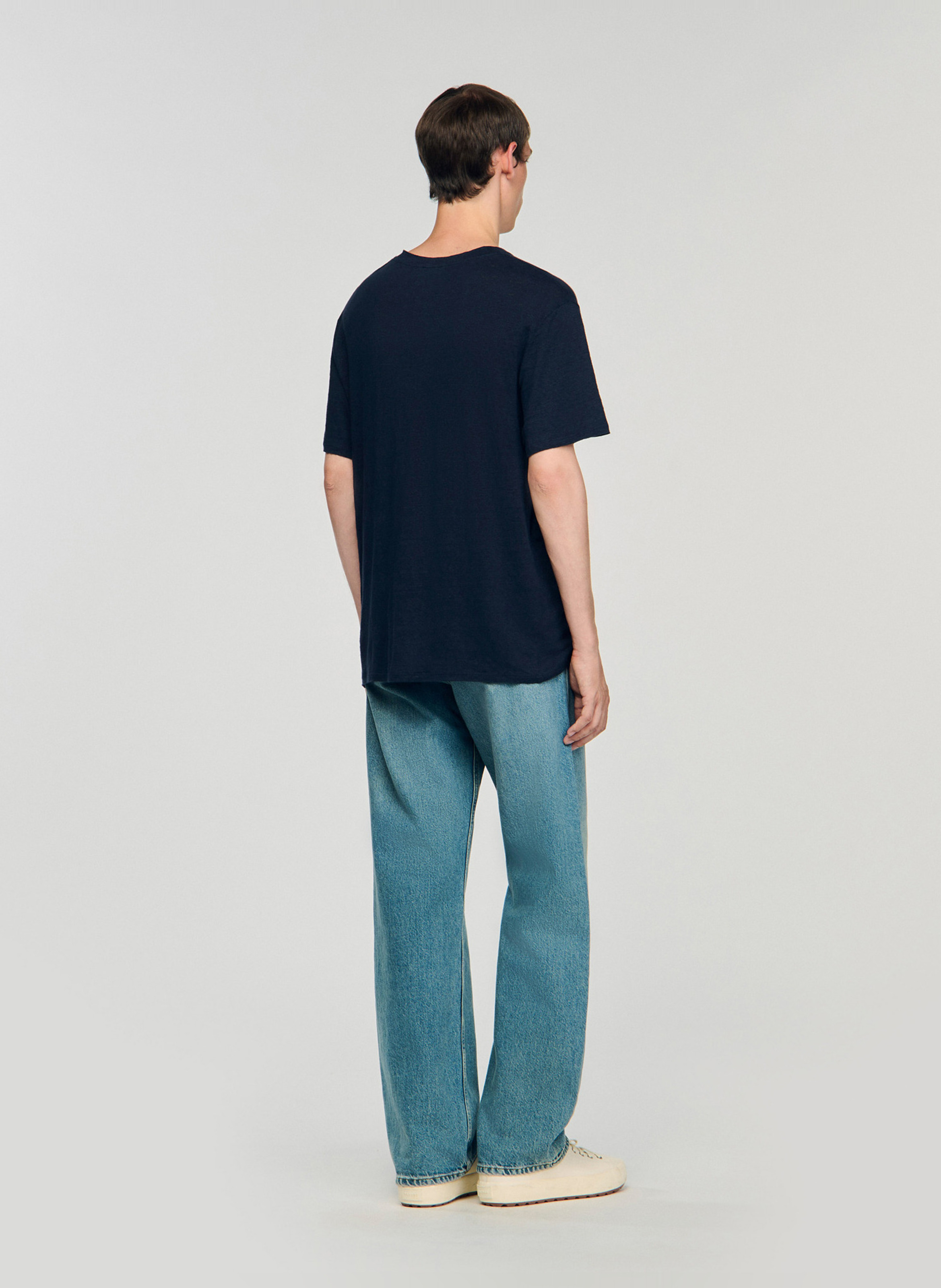 Tee-shirt col rond regular-fit en lin SANDRO Bleu