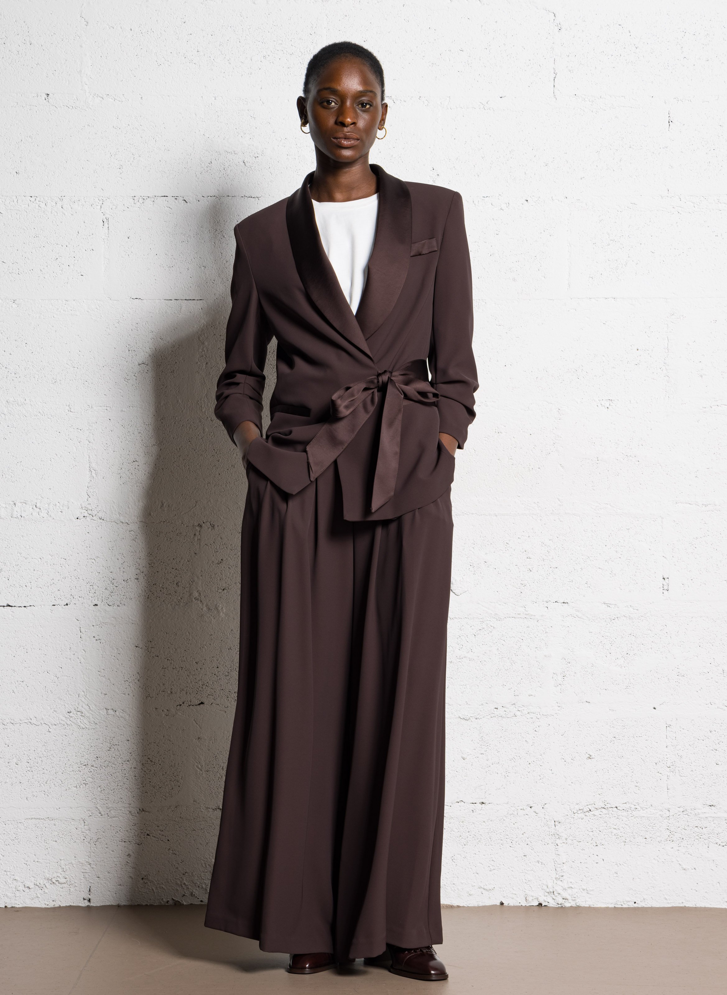 Cotton-blend cardigan with tailored collar IMPERIAL Brown