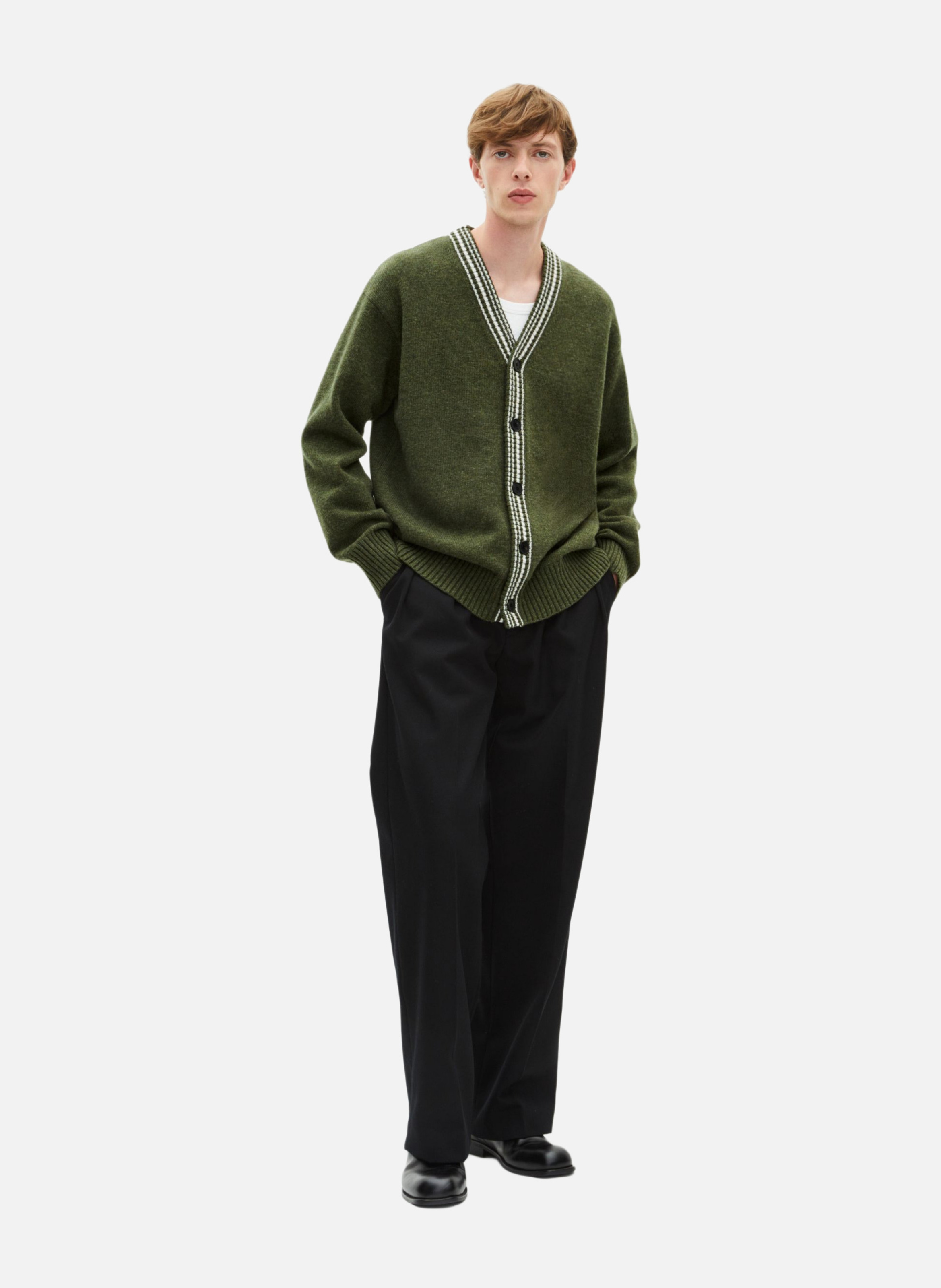 Wool cardigan with contrasted stripes THE KOOPLES Green