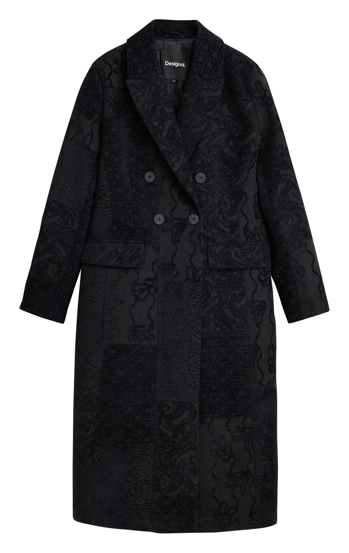 Manteau droit boutonné à jacquard DESIGUAL Noir