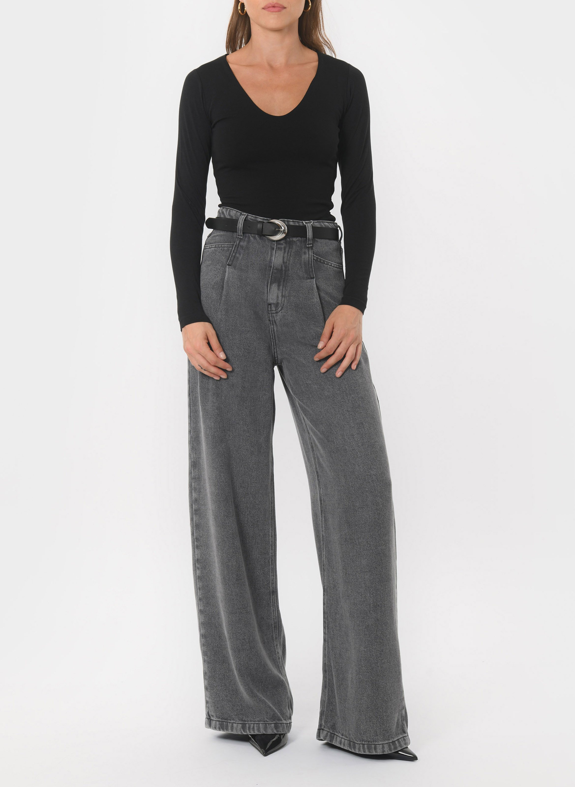 Tee-shirt moulant col V en coton mélangé KOOKAI Noir