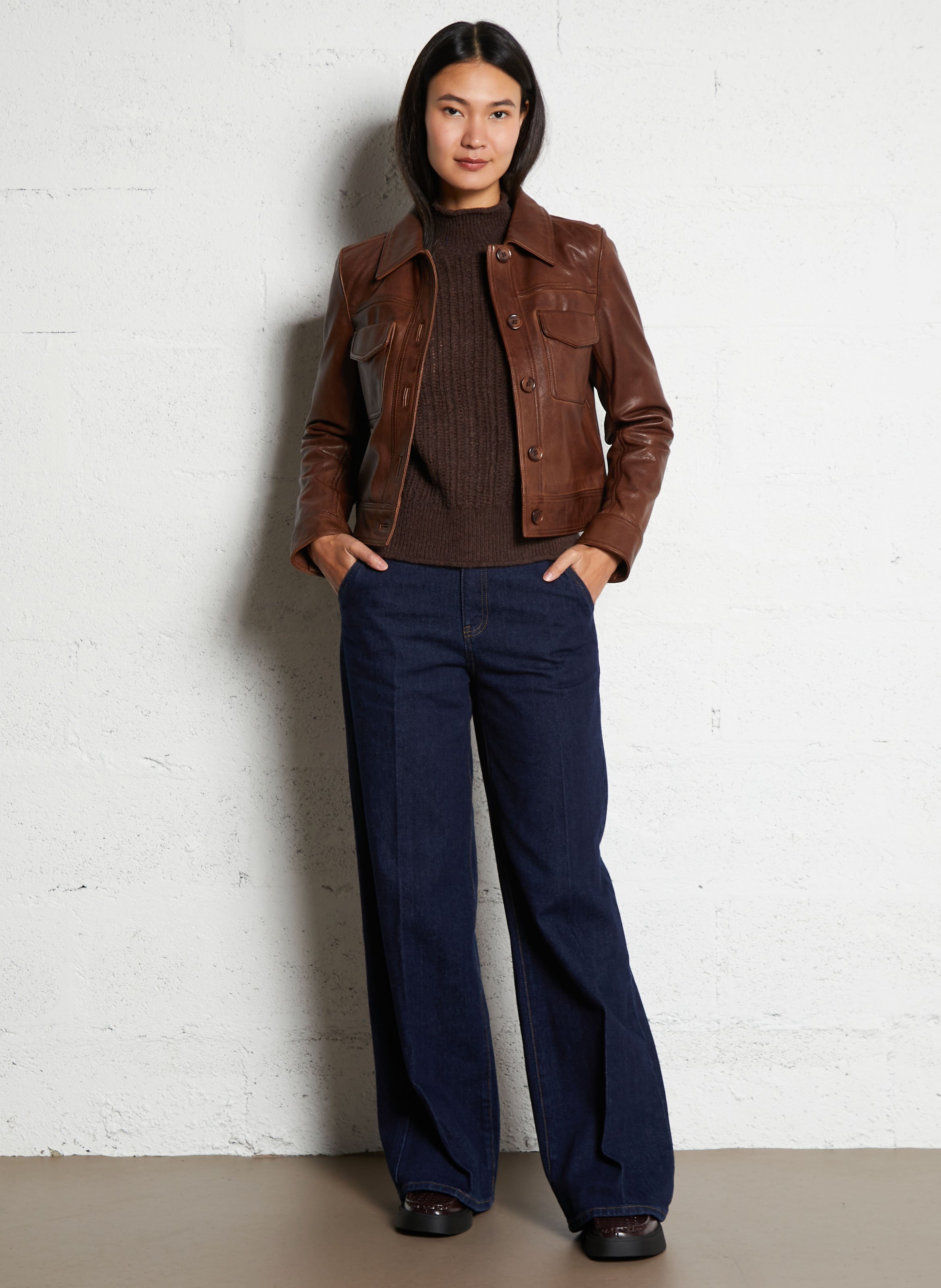 Veste courte boutonnée en cuir MAISON 123 Beige