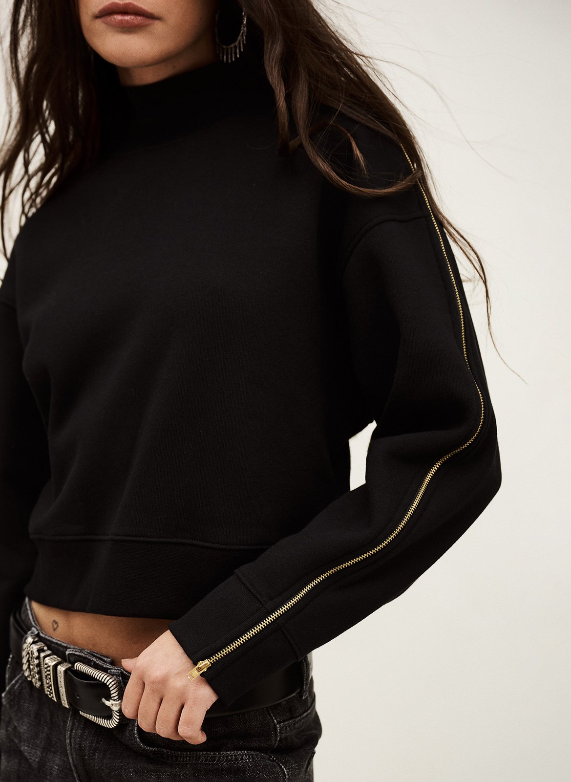 Sweat col rond en coton mélangé BA&SH Noir