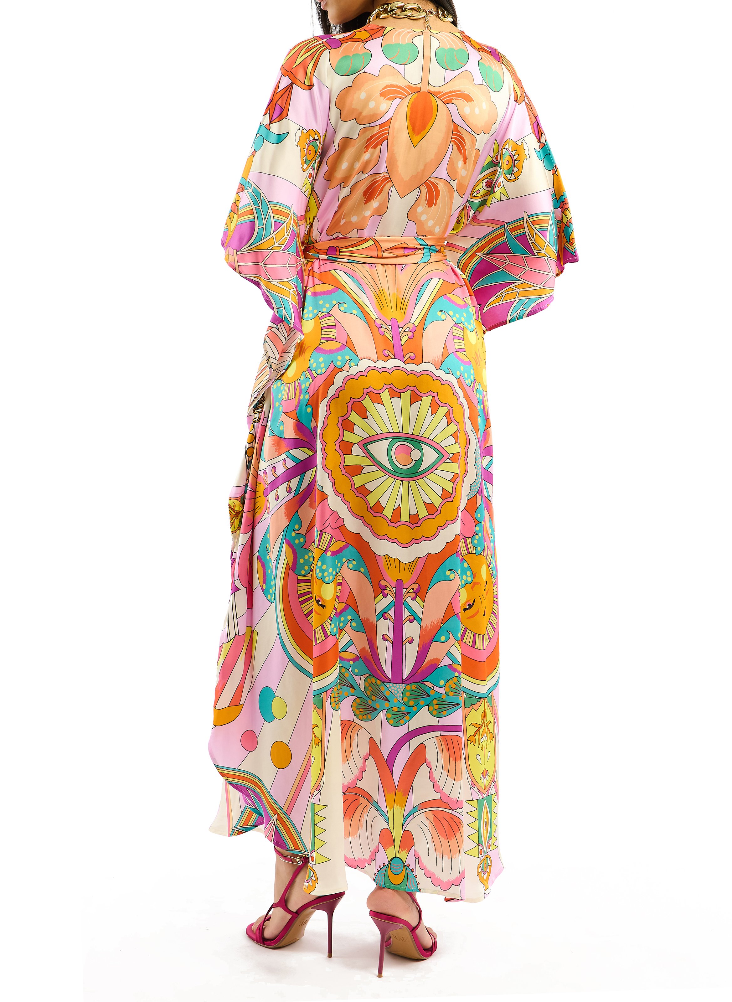 Long loose-fit printed dress WILD Pink