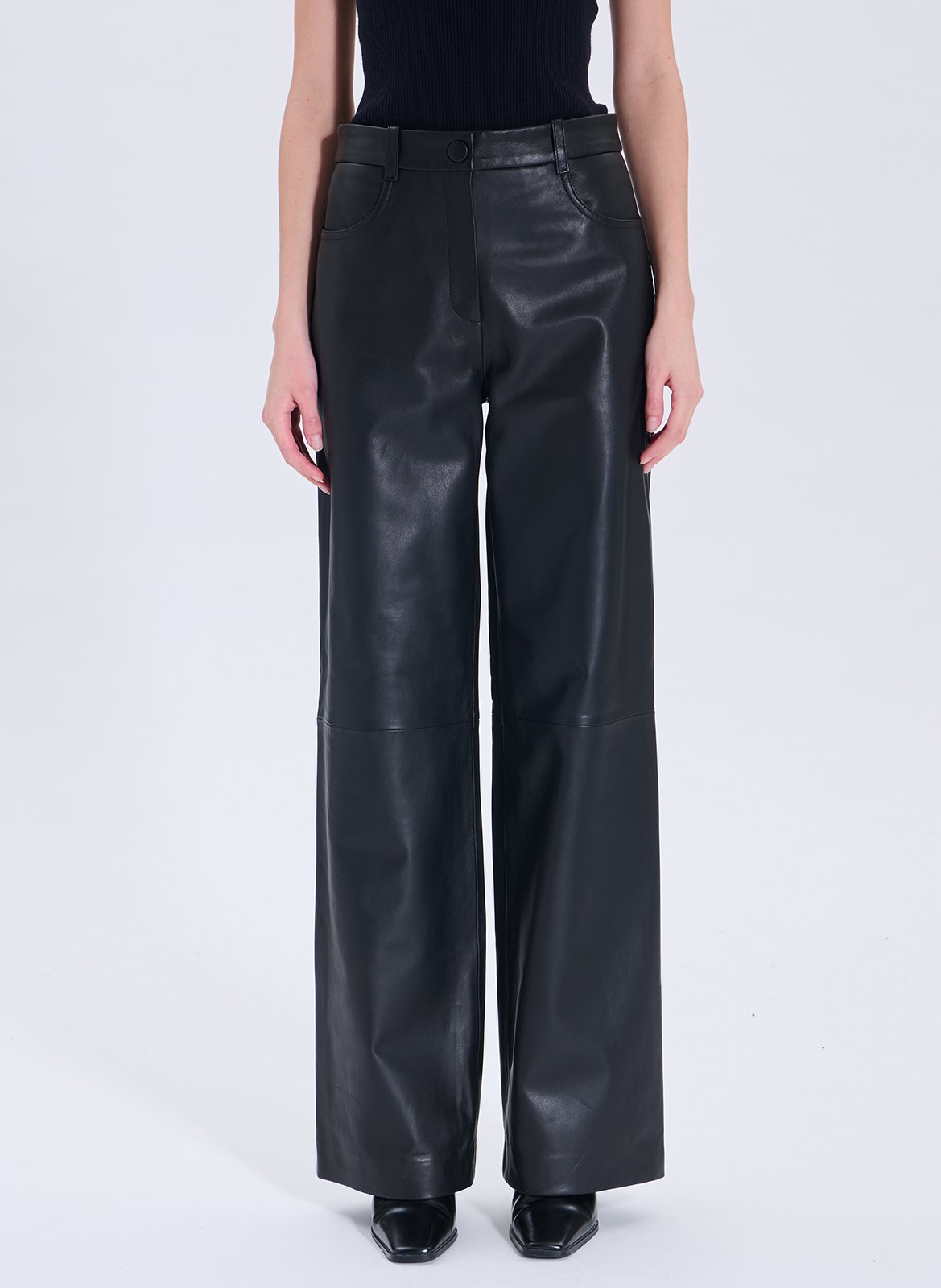 High-waisted wide-leg leather pants ZAPA Black
