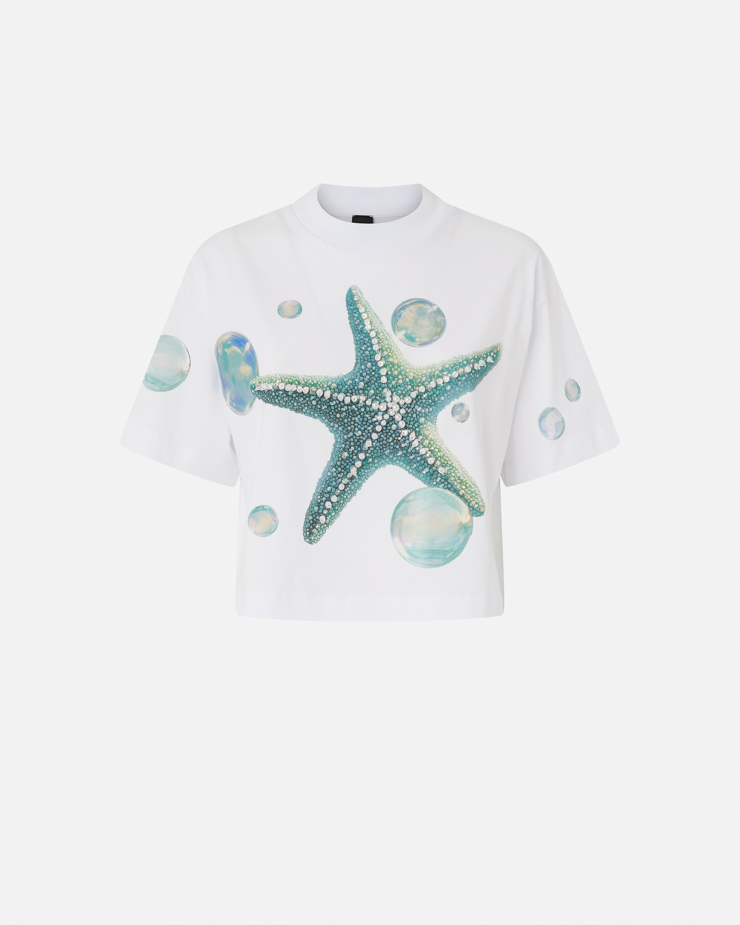 Short t-shirt with print and appliqués PINKO White