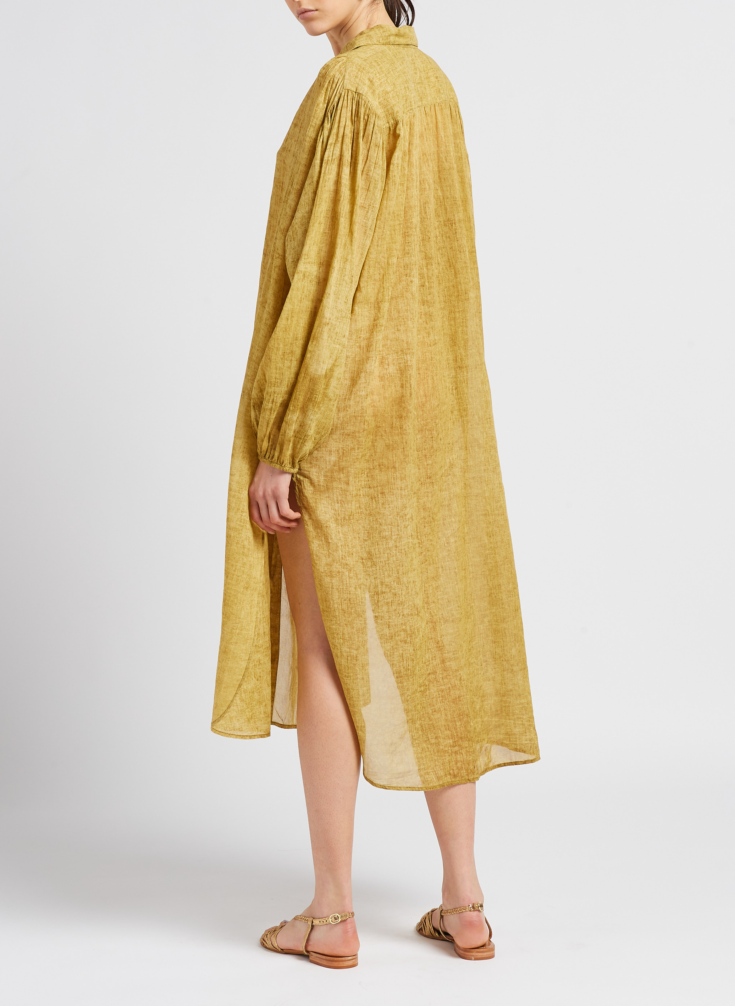 Lange, katoenen jurk met klassieke kraag MES DEMOISELLES Bruin