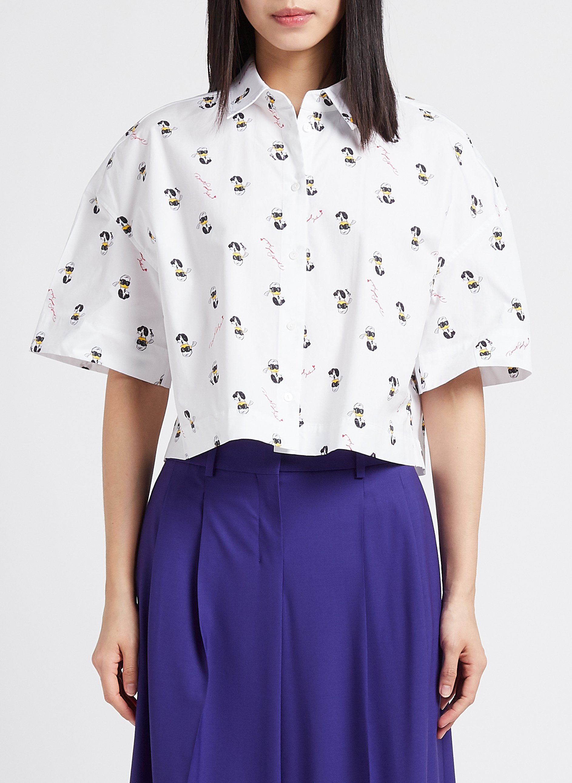 Kurze Bluse aus bedruckter Bio-Baumwolle KARL LAGERFELD Weiss