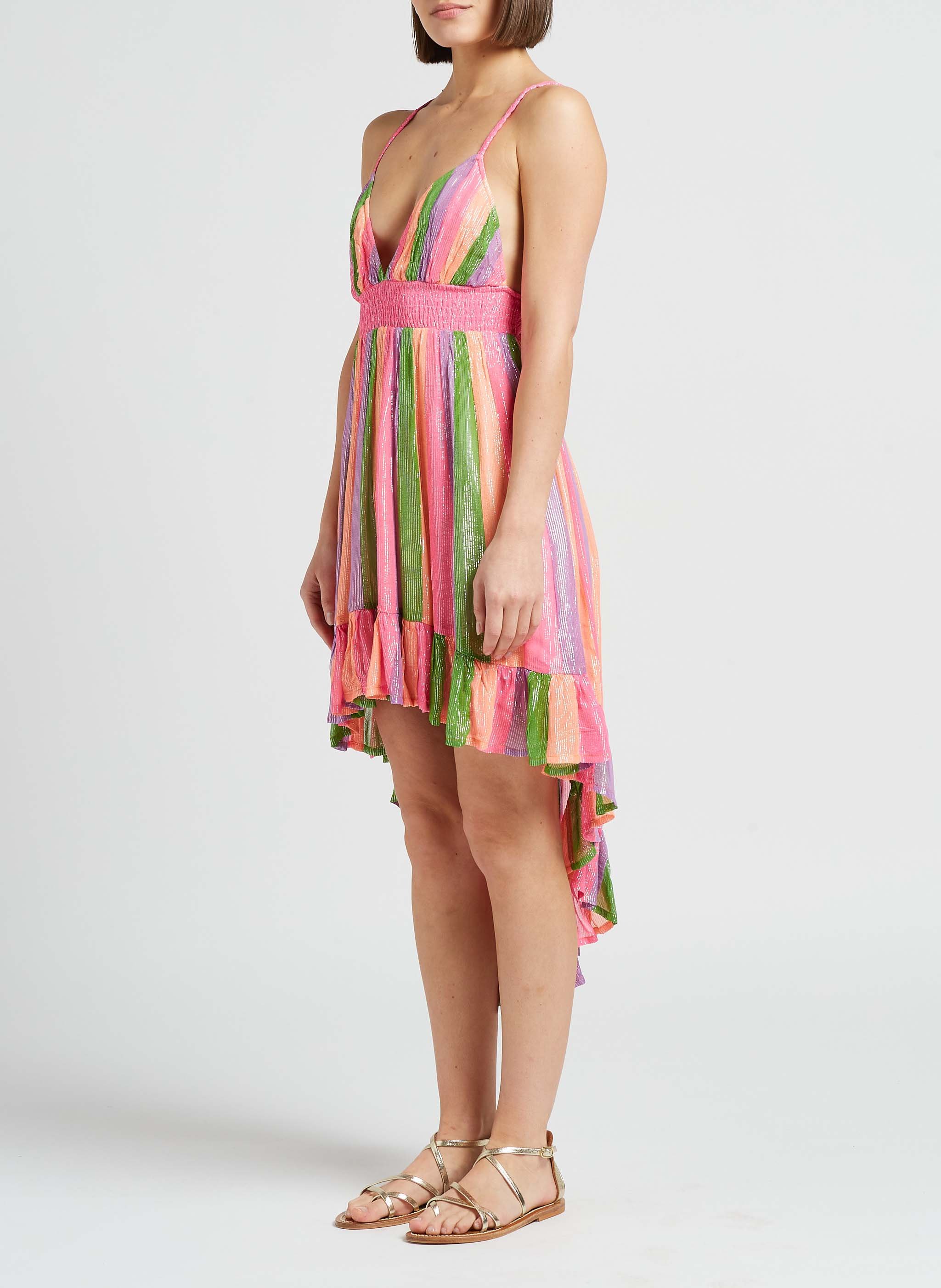 Kurzkleid mit V-Ausschnitt aus Metallic-Garn SUNDRESS Rosa